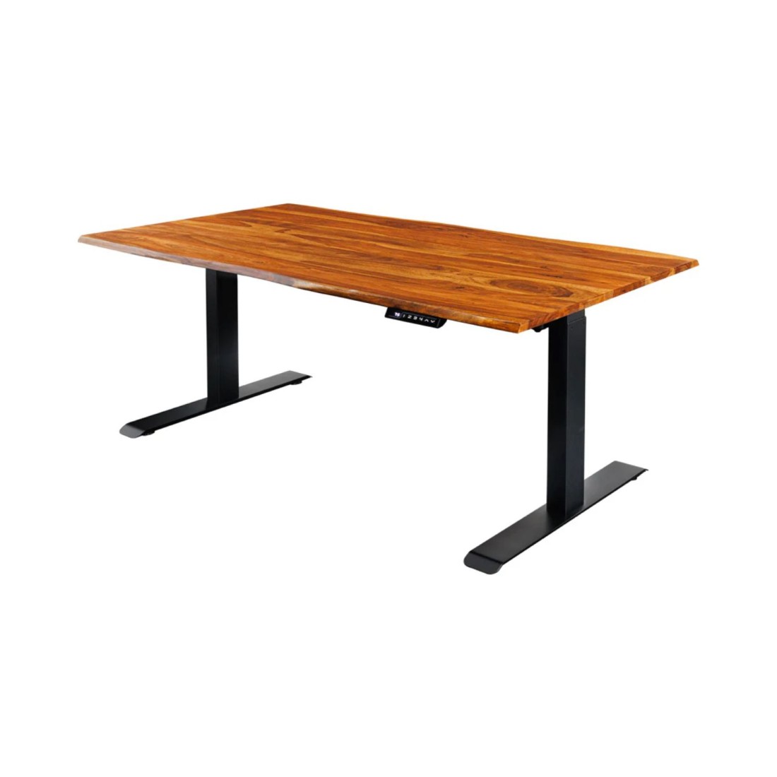 Bureau Haut De Gamme Électrique Arkaya 160 Cm En Sheesham Massif À Bord Naturel Biseauté - Hauteur Réglable