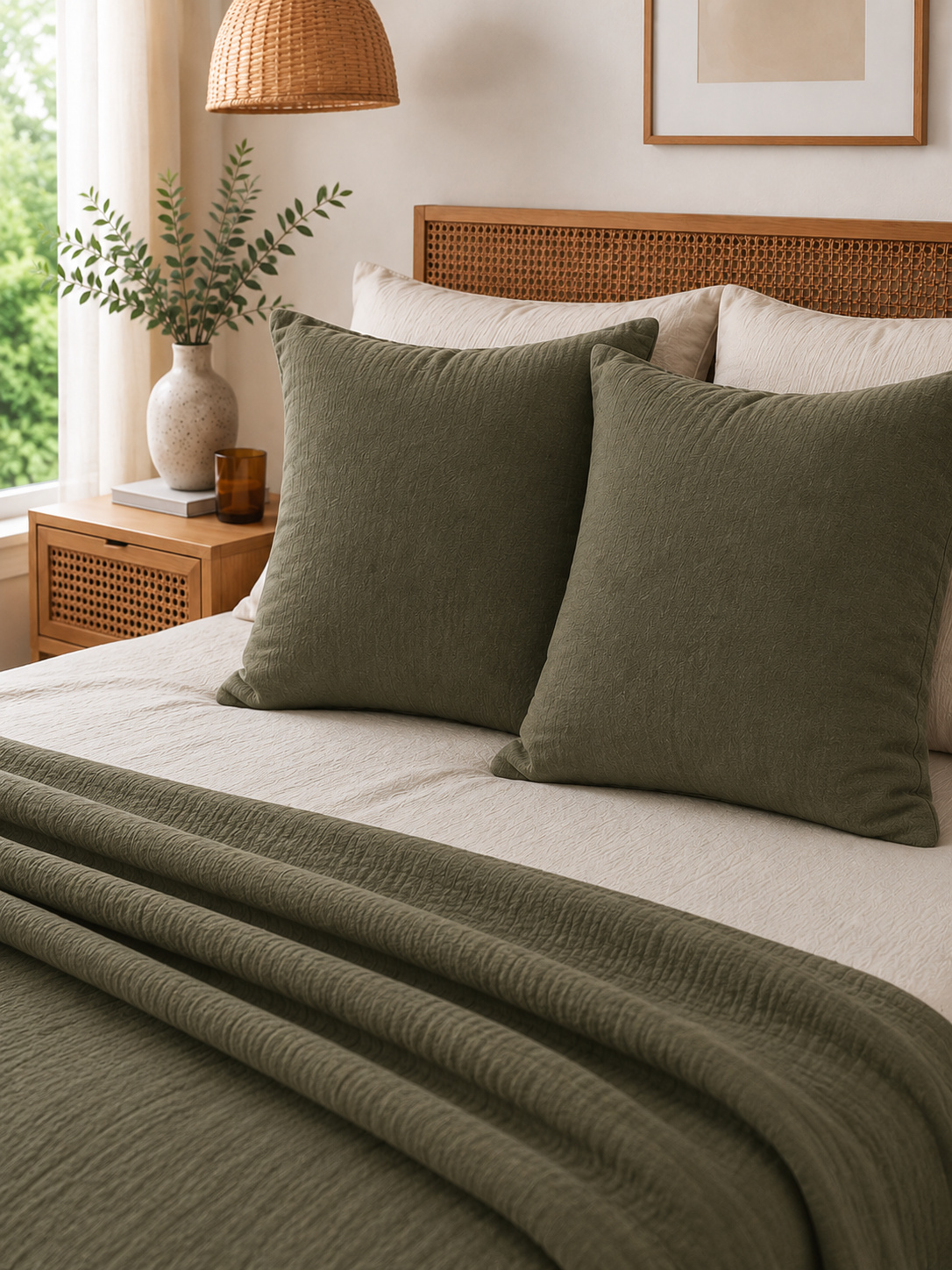Lot De 2 Taies D'oreiller 60 X 60 Cm - Double Gaze De Coton - Gaïa Romarin