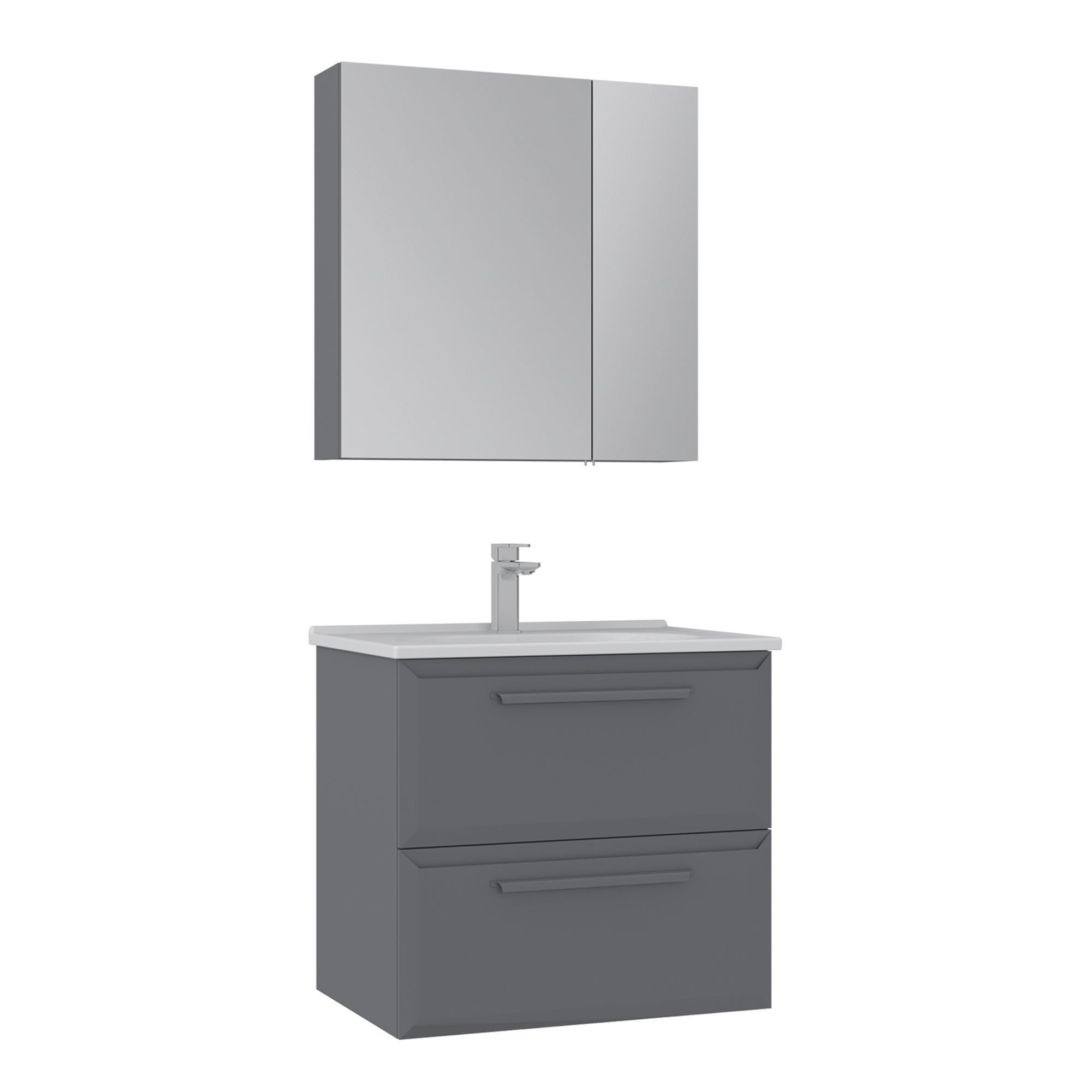 Meuble Avec Simple Vasque Et Miroir "nuvola 65 V2" - 65 X 50 X 62 Cm - Grey