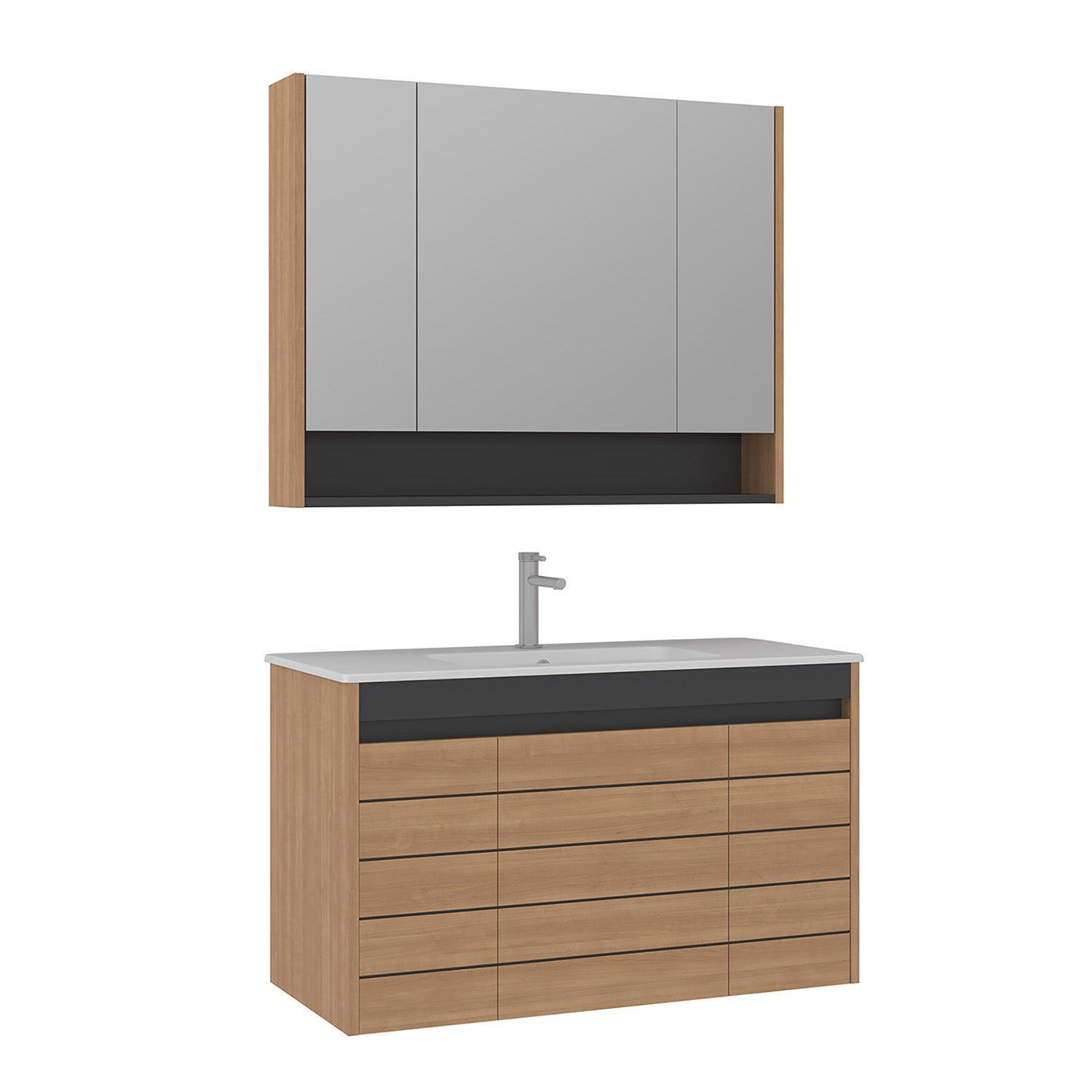 Meuble Avec Simple Vasque Et Miroir "ricato 100" - Cm - Oak