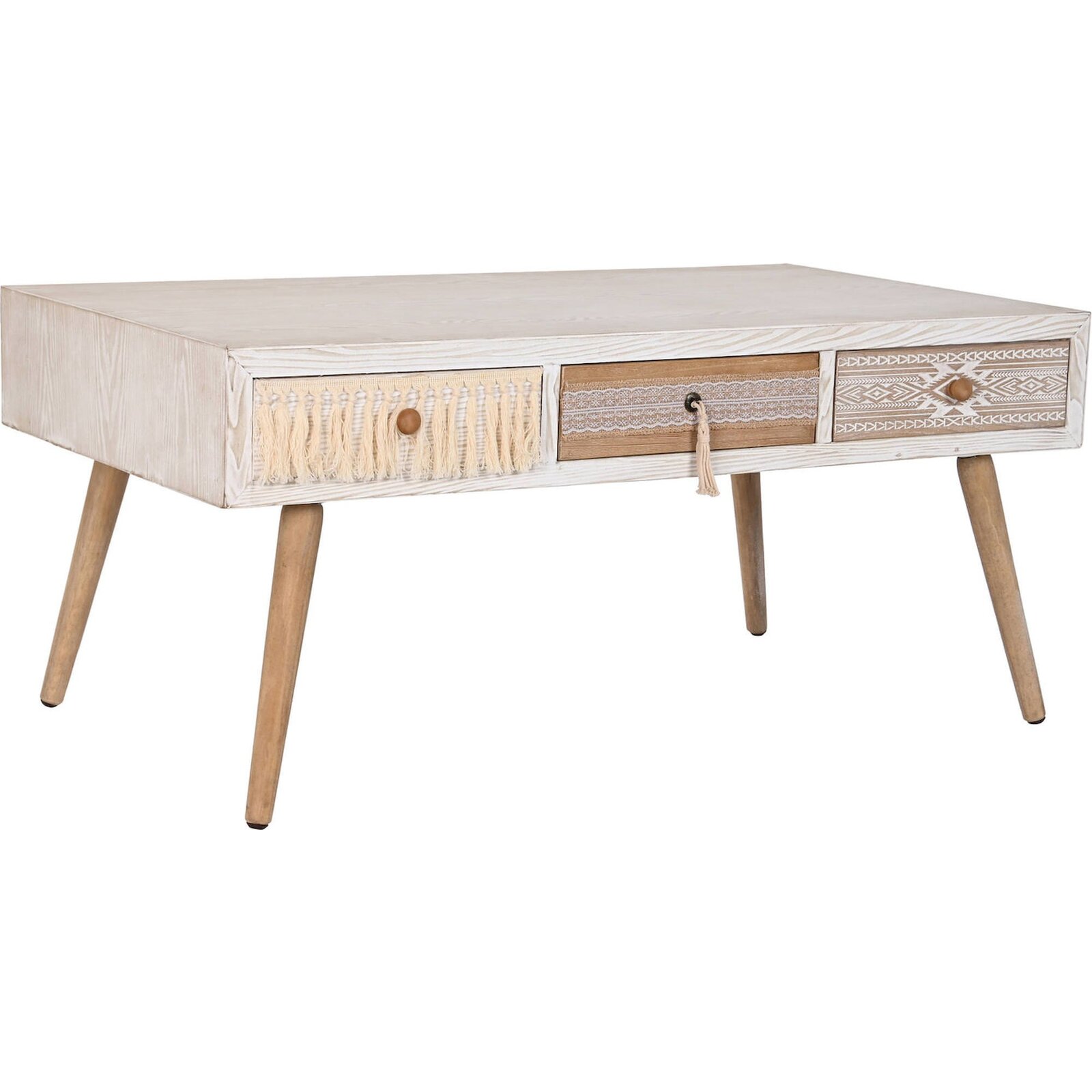Table Basse Élégante Blanche En Coton Épicéa - Blanc Naturel Épicéa
