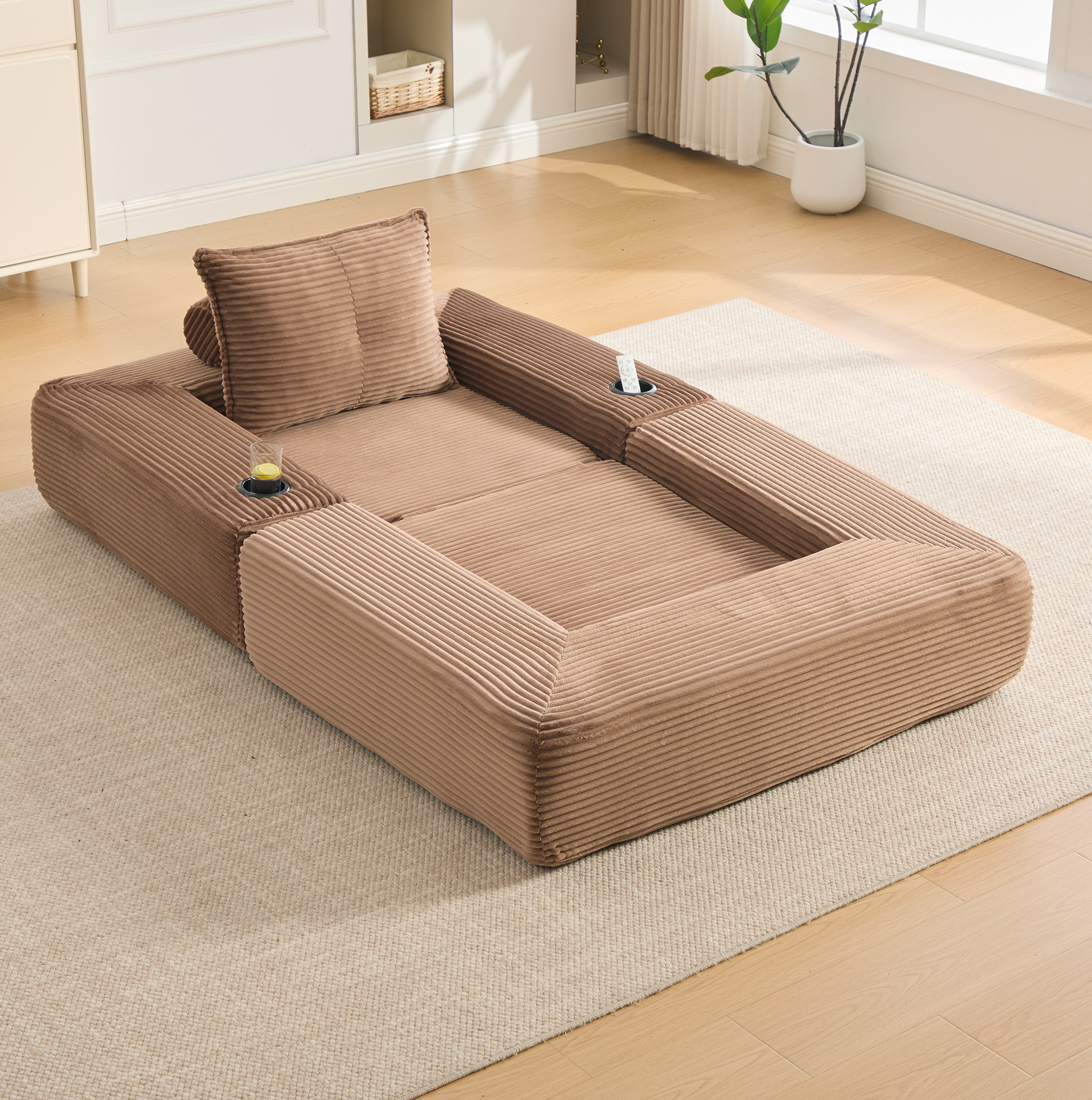 Canapé-lit Pliable En Corduroy Marron, Mousse Haute Densité, Ressorts, Redom