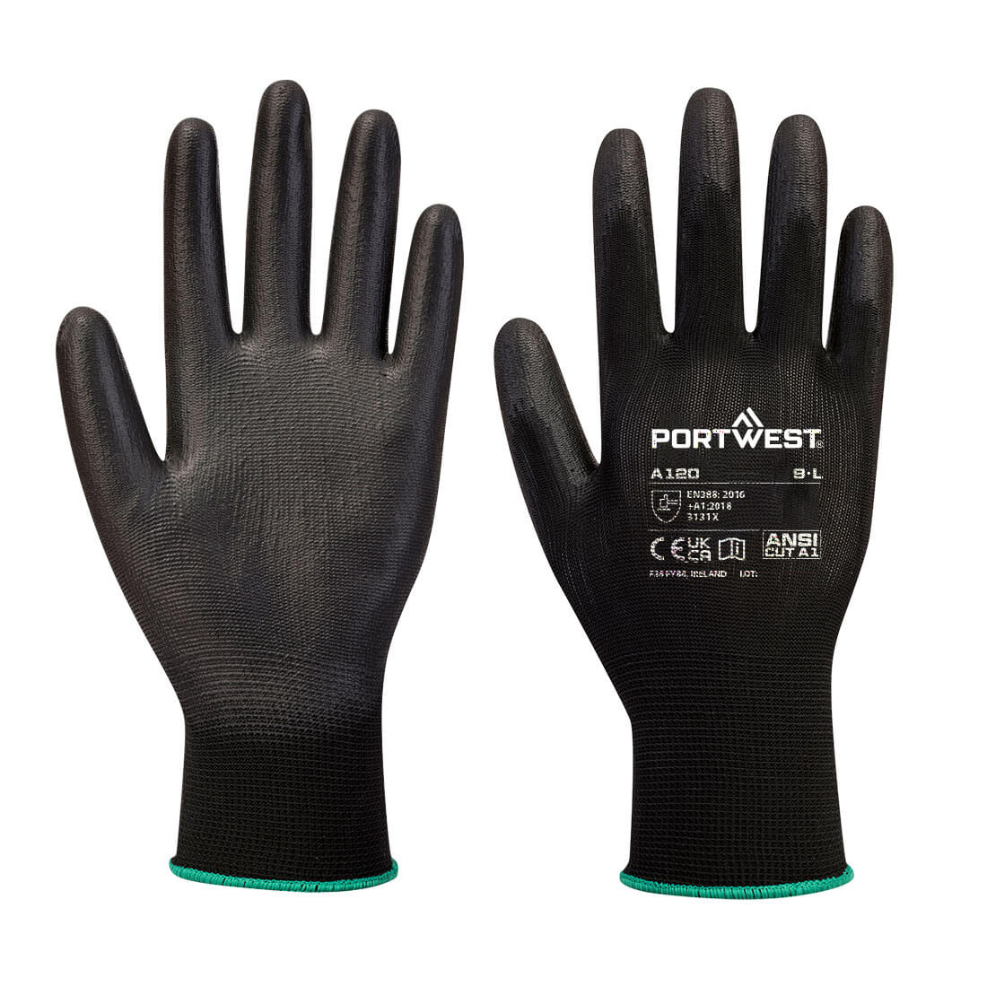 Portwest - Gants Jetables Enduit Pu Noir Taille 9 - Dextérité Optimale Pour Tâches Précises - Respirabilité Accrue - Pour Espaces Confinés