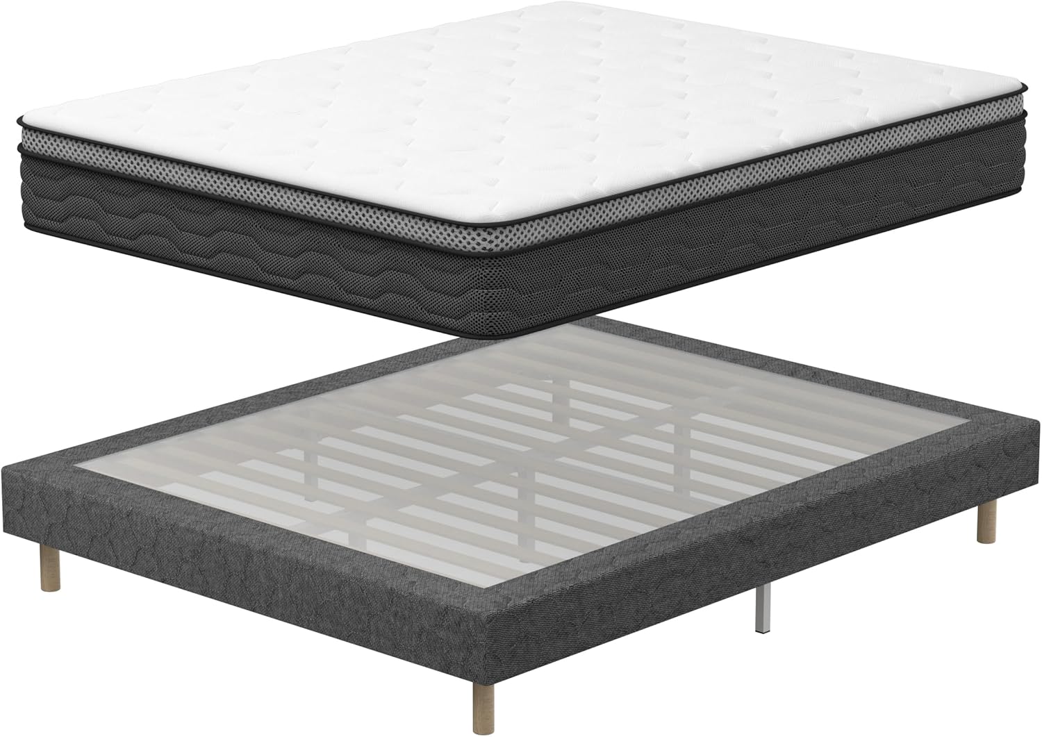 Dewinner Ensemble Matelas Et Sommier Gris 140x190 Cm, Lit 140x190 Avec Sommier Tapissier Et Matelas Ressorts Ensachés 140x190x25,9 Pieds Inclus,matela 2 Personnes (pack Matela+sommier Tapissier Gris)
