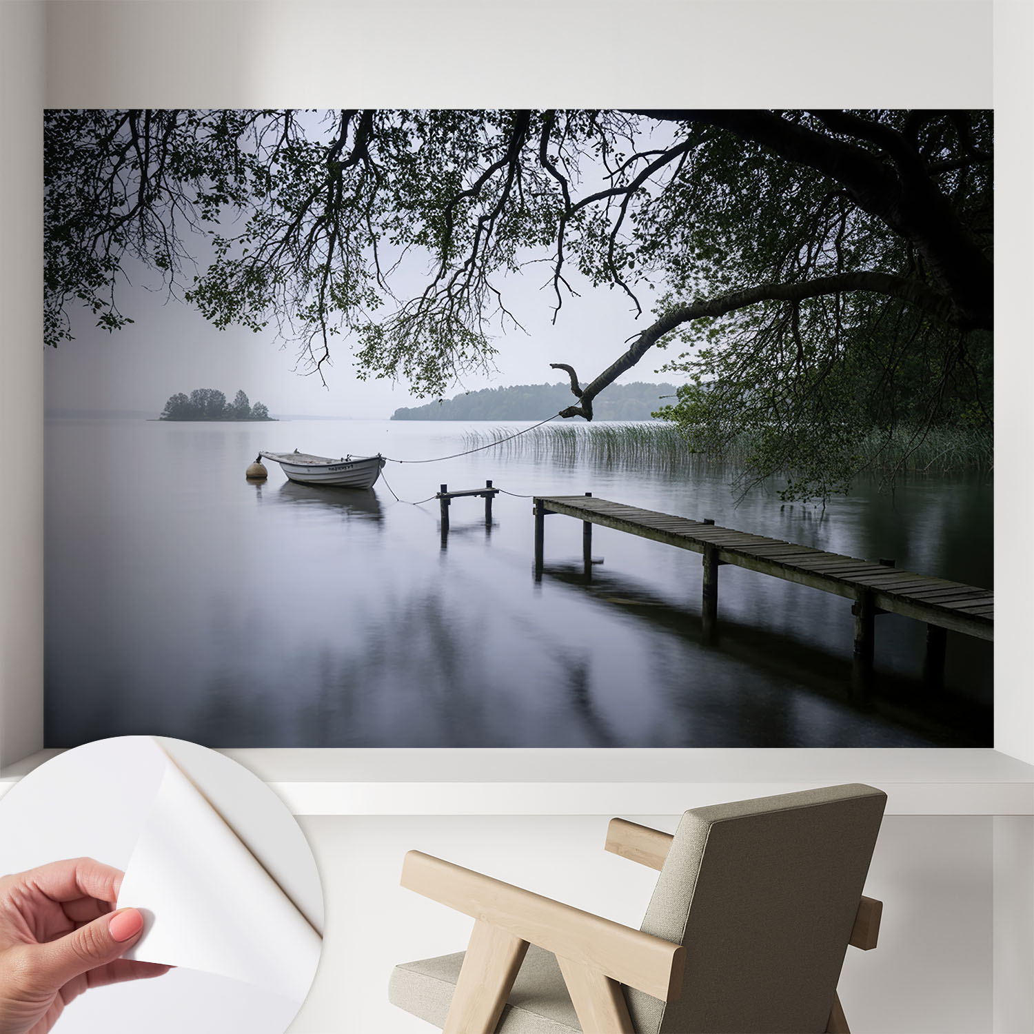 Papier Peint Autocollant Avec Imprimé Pour Intérieur Moderne Application Facile A Motif Lac Paisible 104x70 Cm