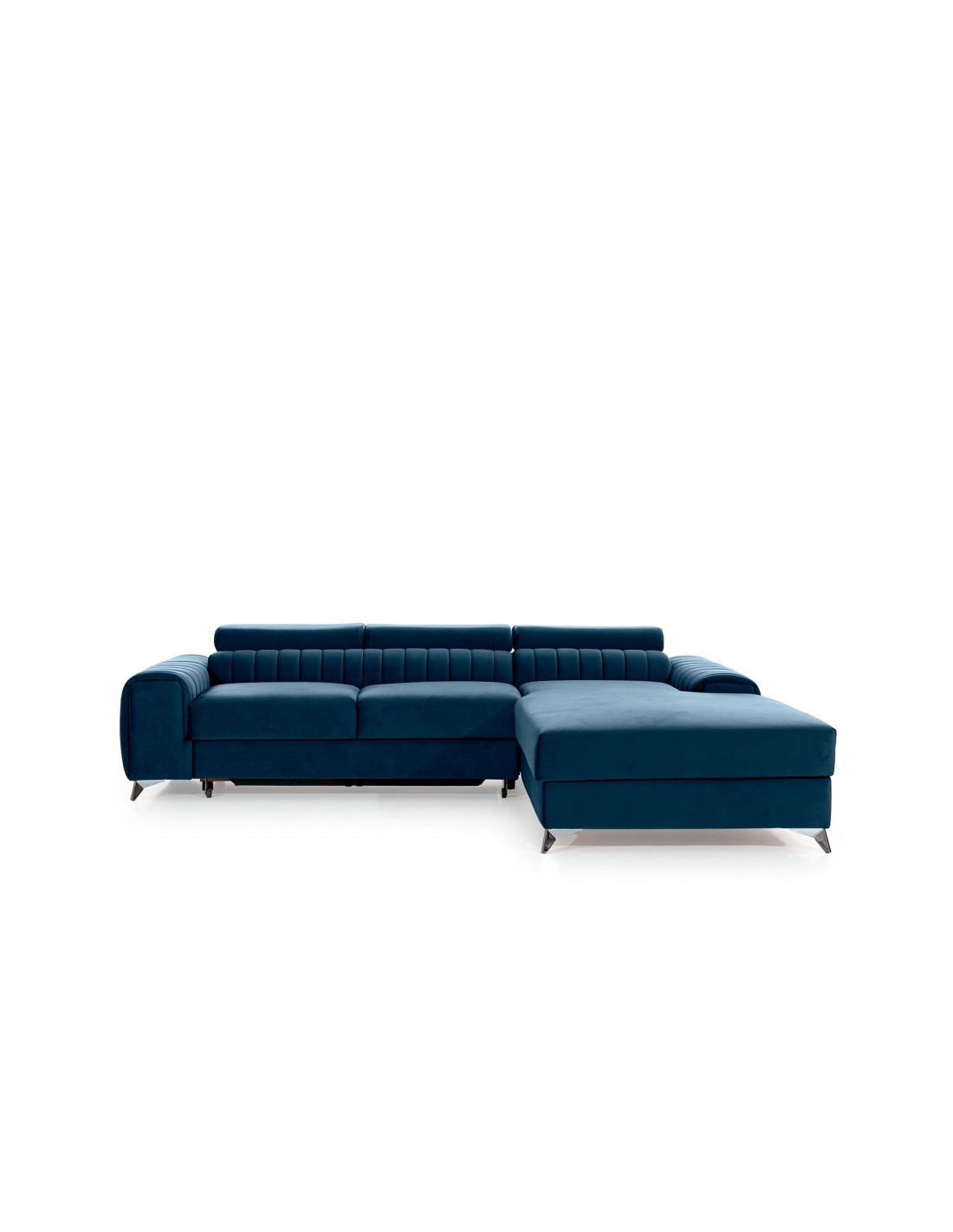 Canapé D'Angle Droit Bleu Foncé Convertible 3 Places Jayson Avec Rangement Intégré
