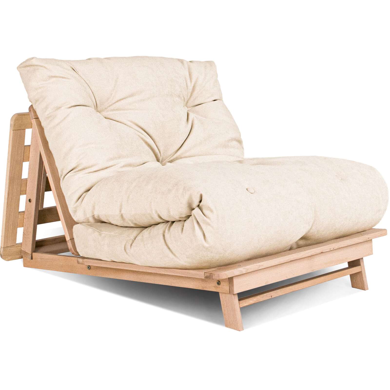 Canapé Lit Convertible En Bois Avec Matelas Beige Confort - 90 X 200 Cm - Bois Clair Et Beige