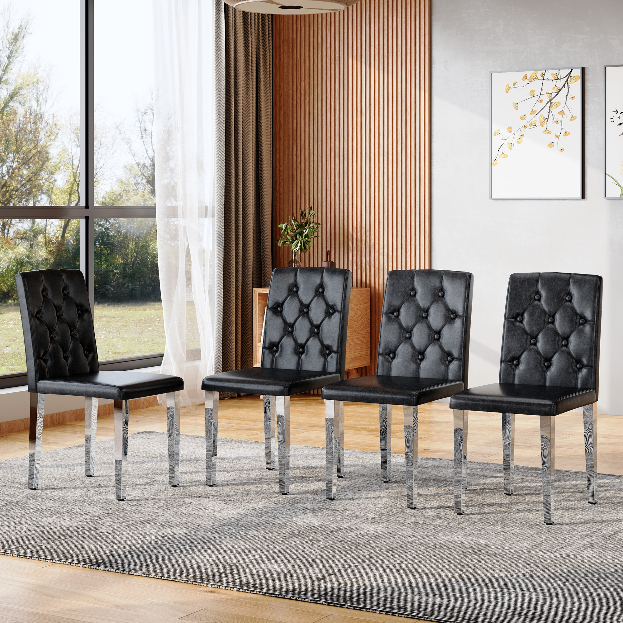 Redom - Lot De 4 Chaises De Salle À Manger, Dossier Capitonné À Losanges Avec Boutons, Tissu Aspect Velours Marron Rétro, Métal Argentés