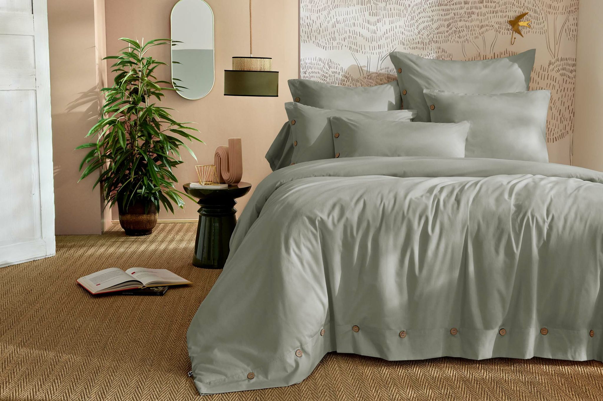 Housse De Couette 240 X 220 Cm Percale De Coton 120 Fils Unie Perrine - Céladon