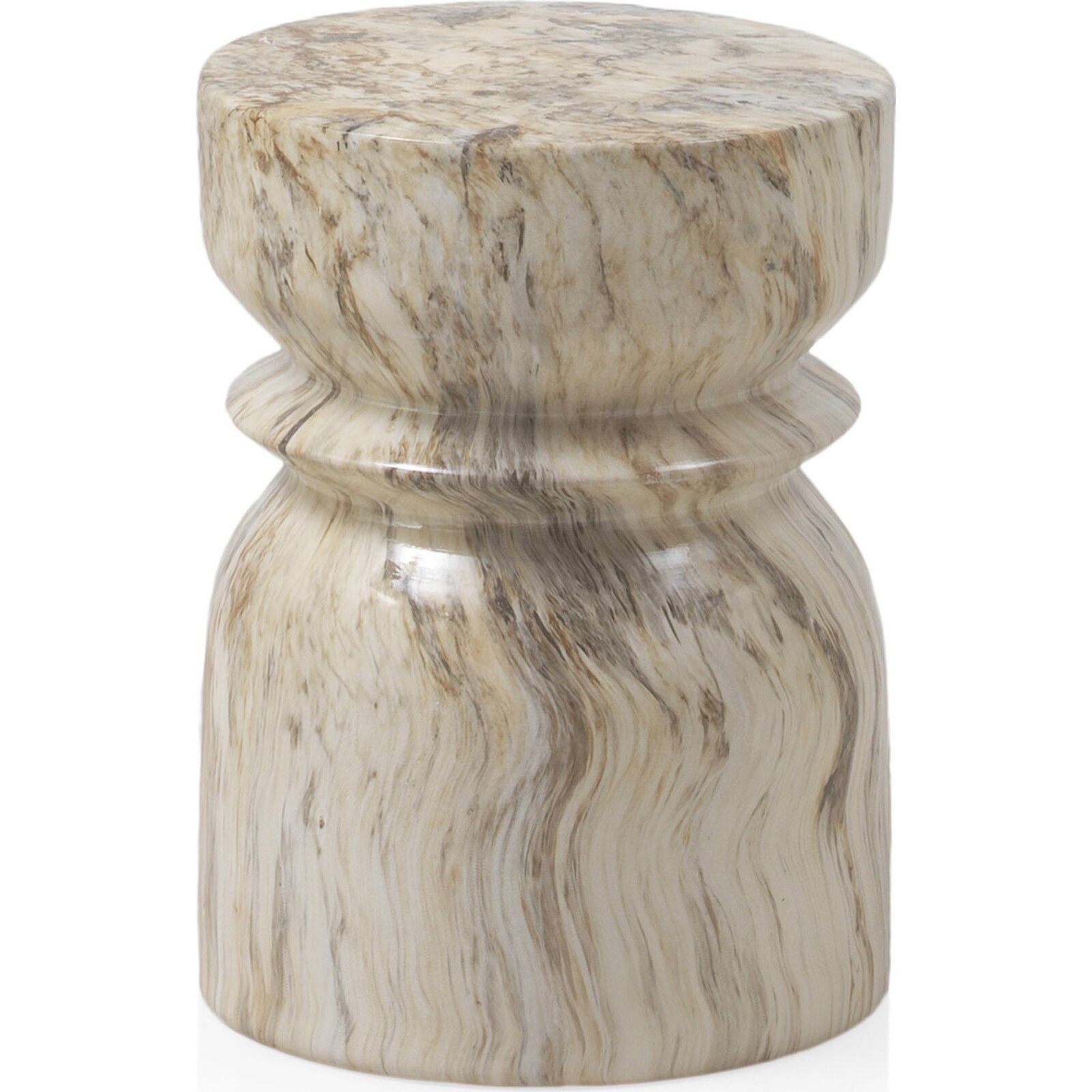 Tabouret Céramique Marron Crème Finition Brillante Élégant - Marron Crème Effet Marbré