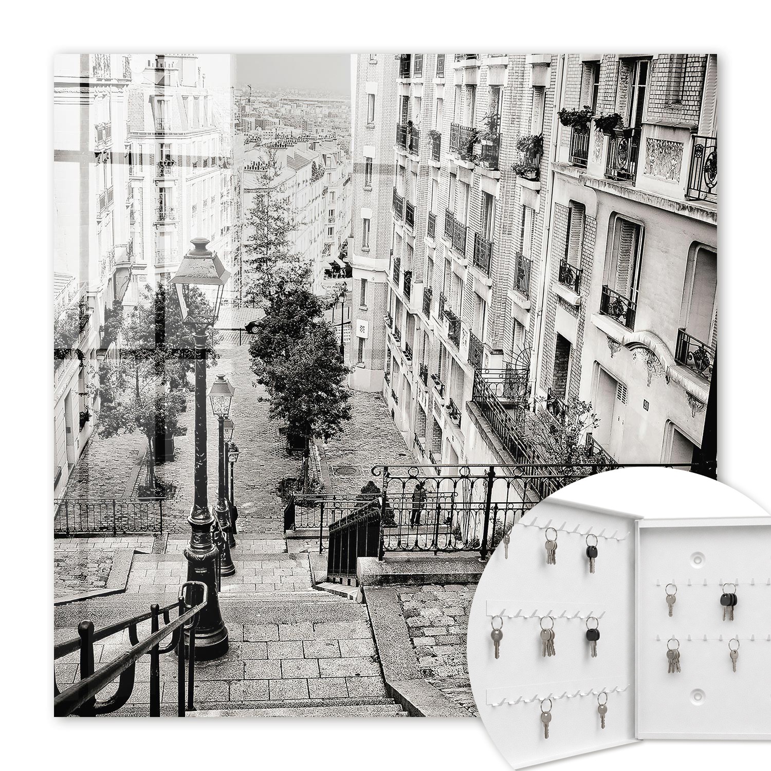 Armoire À Clés - (30 Cm X 30 Cm) - Boîte À Clés Murale - Coffret De Rangement Pour Clés - Couleur Blanche - Ouverture Vers La Gauche - Pour Maison Et Bureau - Charme Urbain