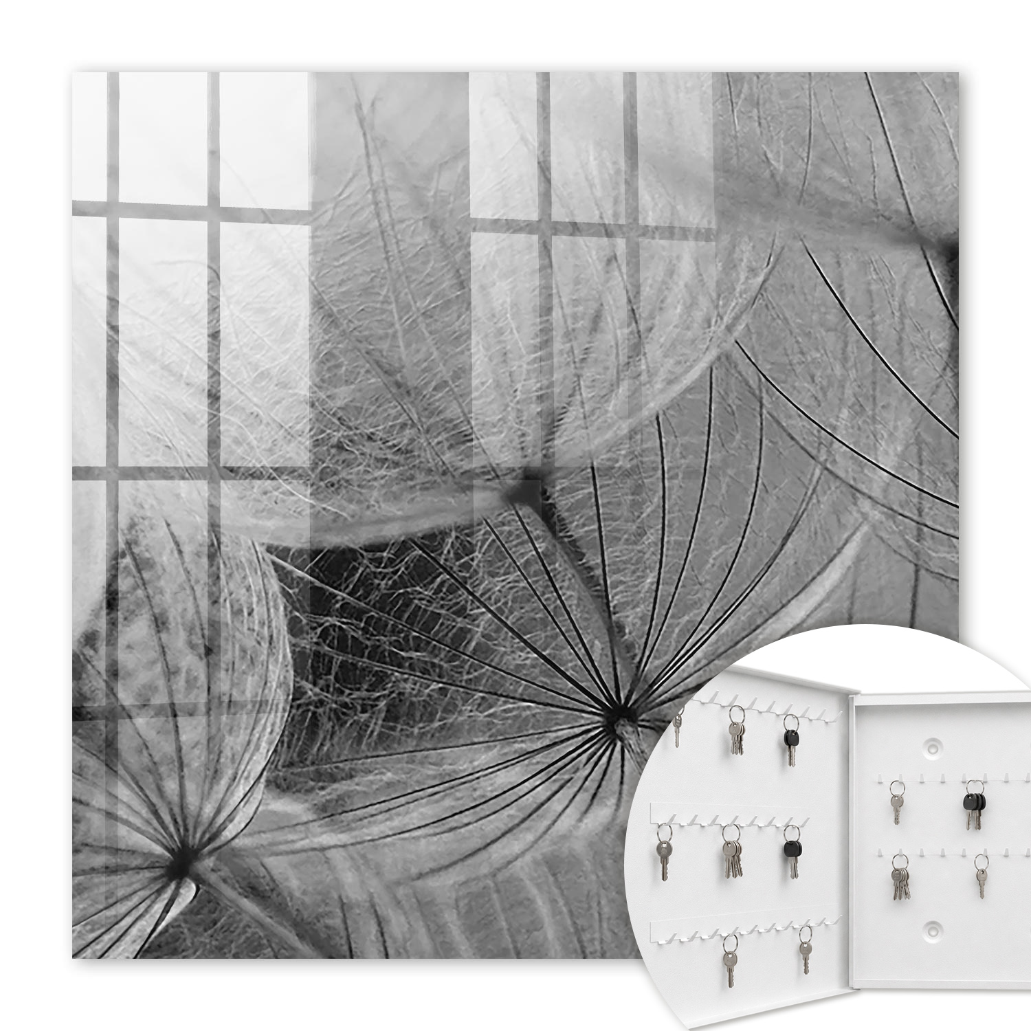Armoire À Clés - (30 Cm X 30 Cm) - Boîte À Clés Murale - Coffret De Rangement Pour Clés - Couleur Blanche - Ouverture Vers La Gauche - Pour Maison Et Bureau - Graines De Pissenlit