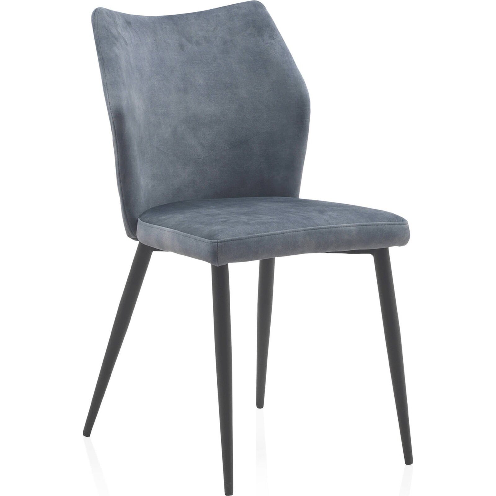 Chaise Velours Bleu Assise Confortable Pieds Métal Noir Design - Bleu Velours Matelassé