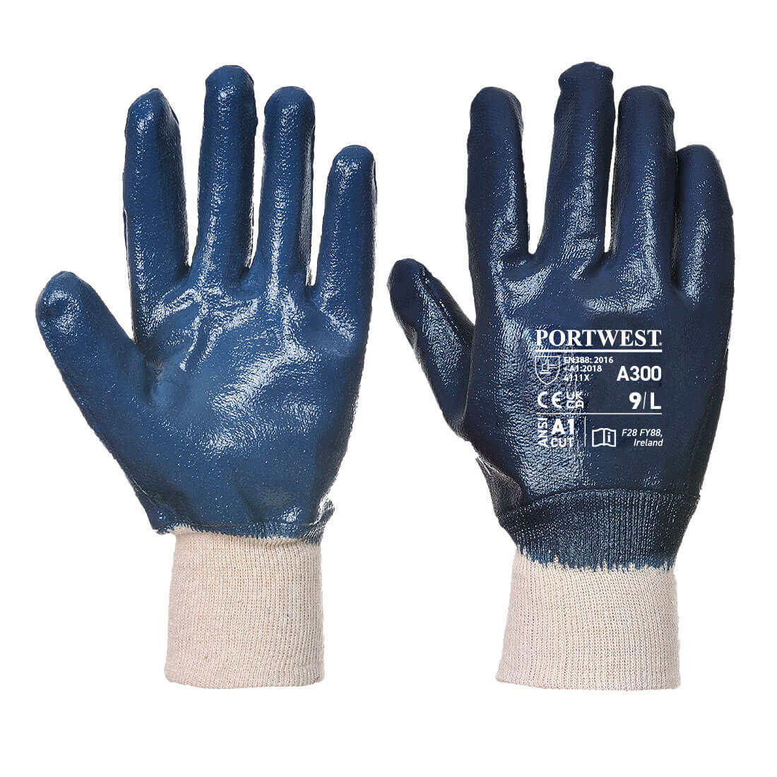 Gant Nitrile, Poignet Tricot Couleur: Marine Taille L - Portwest