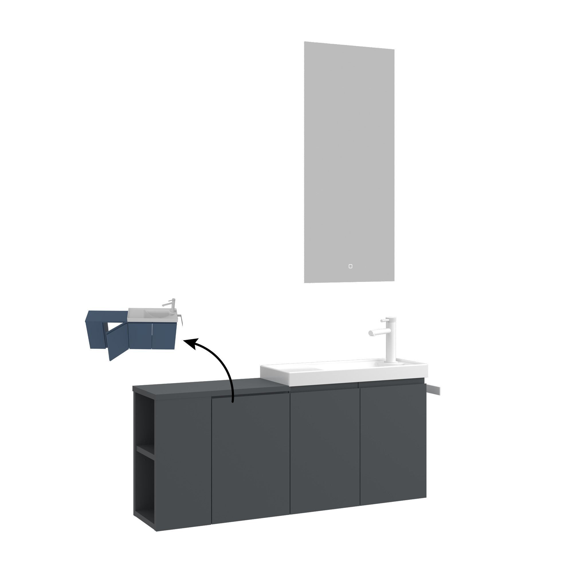 Meuble Avec Simple Vasque Et Miroir "ferla 110" - 40 X 22 X 45 Cm - Matte Anthracite
