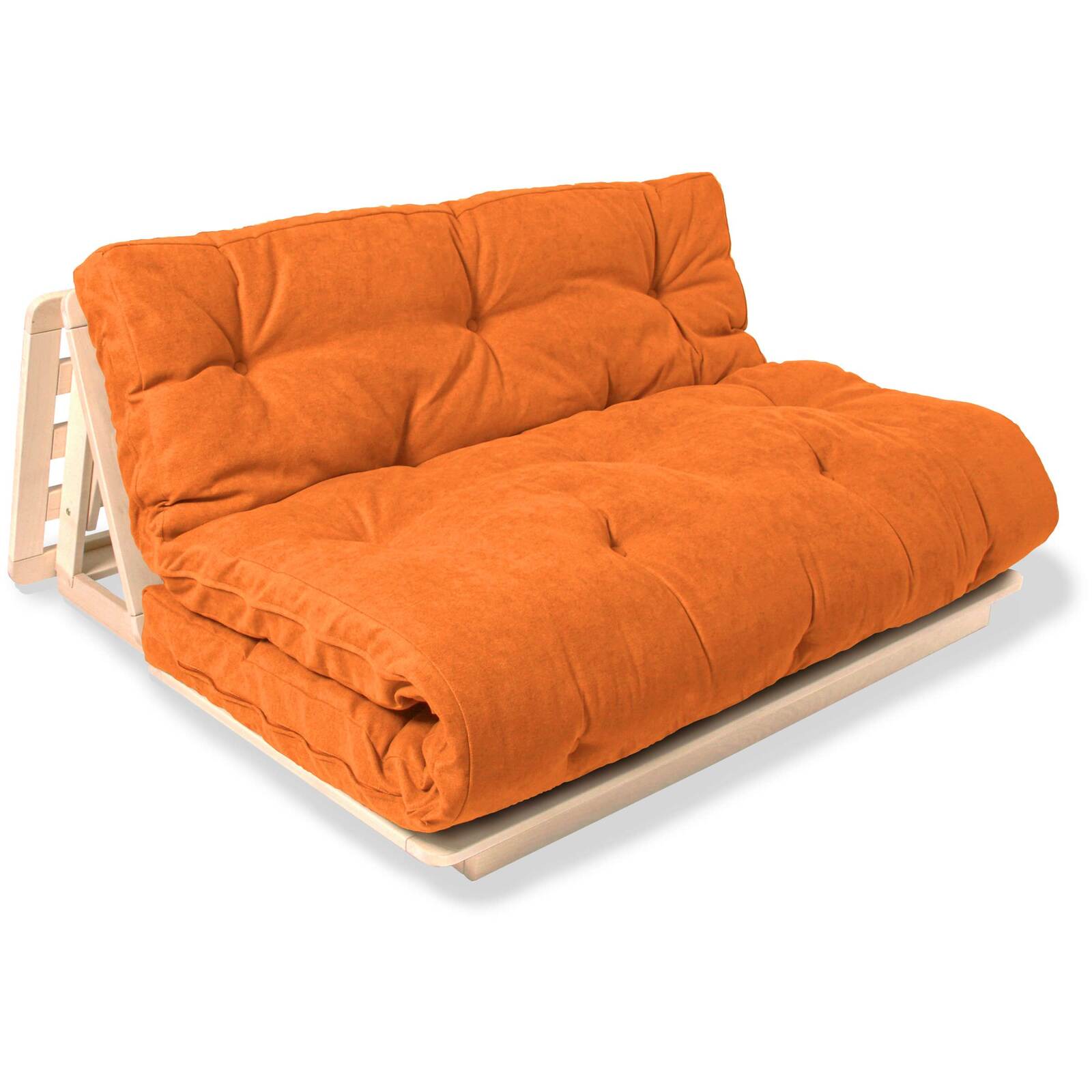 Canapé Lit Convertible Futon Layti - 140 X 200 Cm - Bois Clair Et Beige