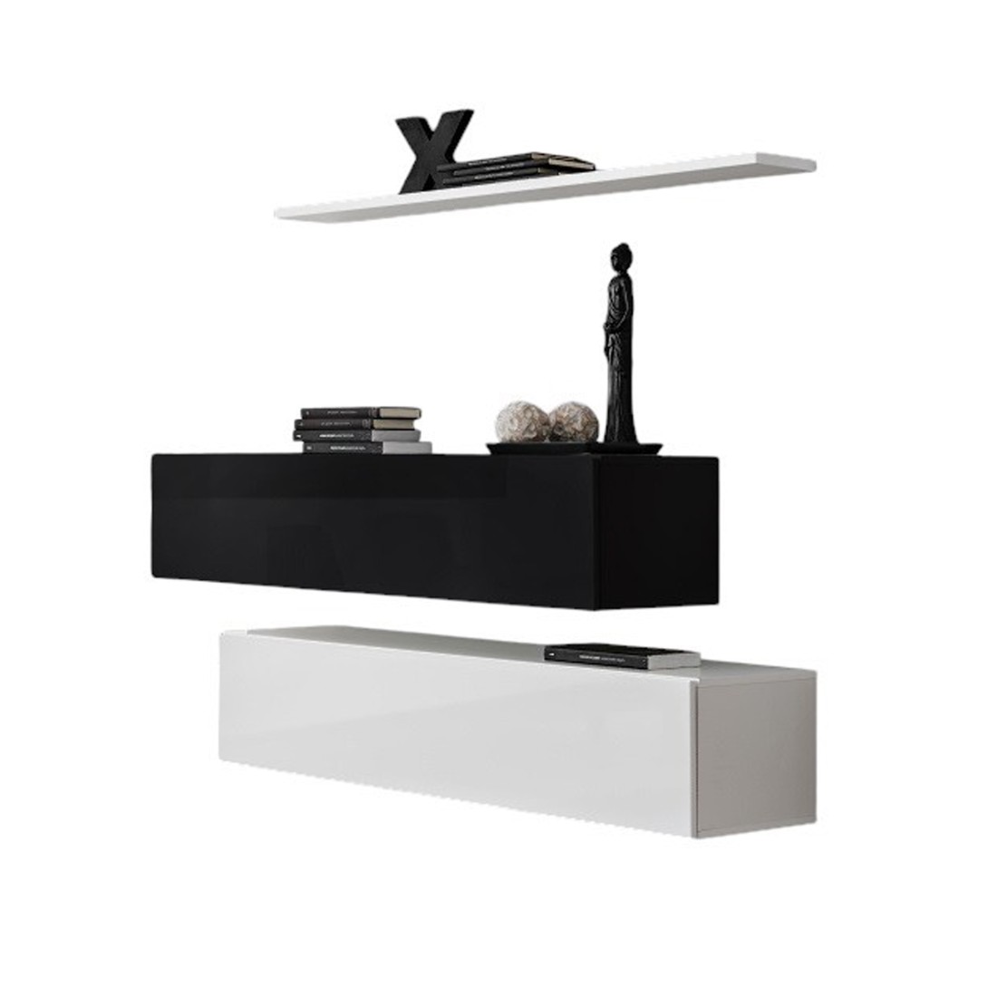 Meublorama - Ensemble Meubles De Salon Switch Sbii - Design Moderne - Blanc Et Noir Brillant