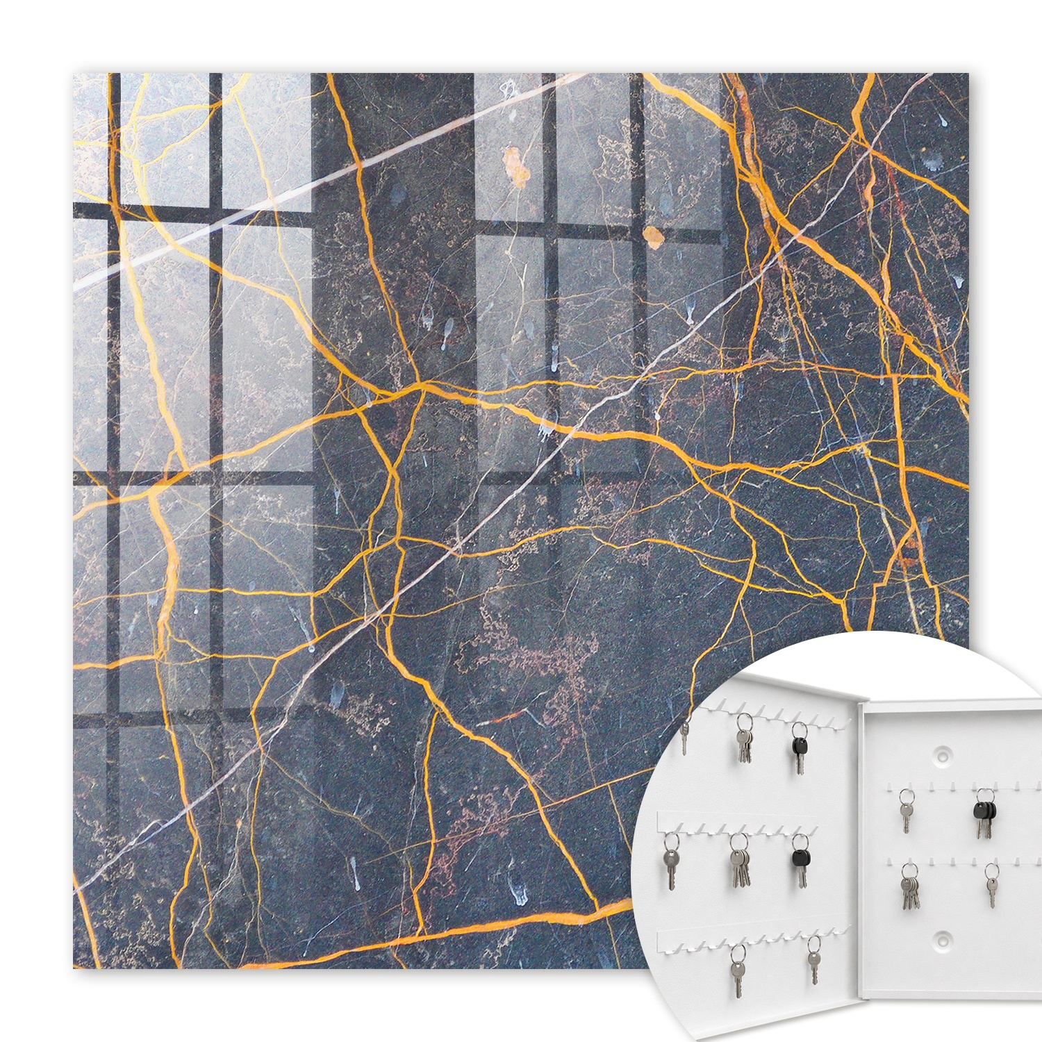 Armoire À Clés - (30 Cm X 30 Cm) - Boîte À Clés Murale - Coffret De Rangement Pour Clés - Couleur Blanche - Ouverture Vers La Gauche - Pour Maison Et Bureau - Lignes Décoratives