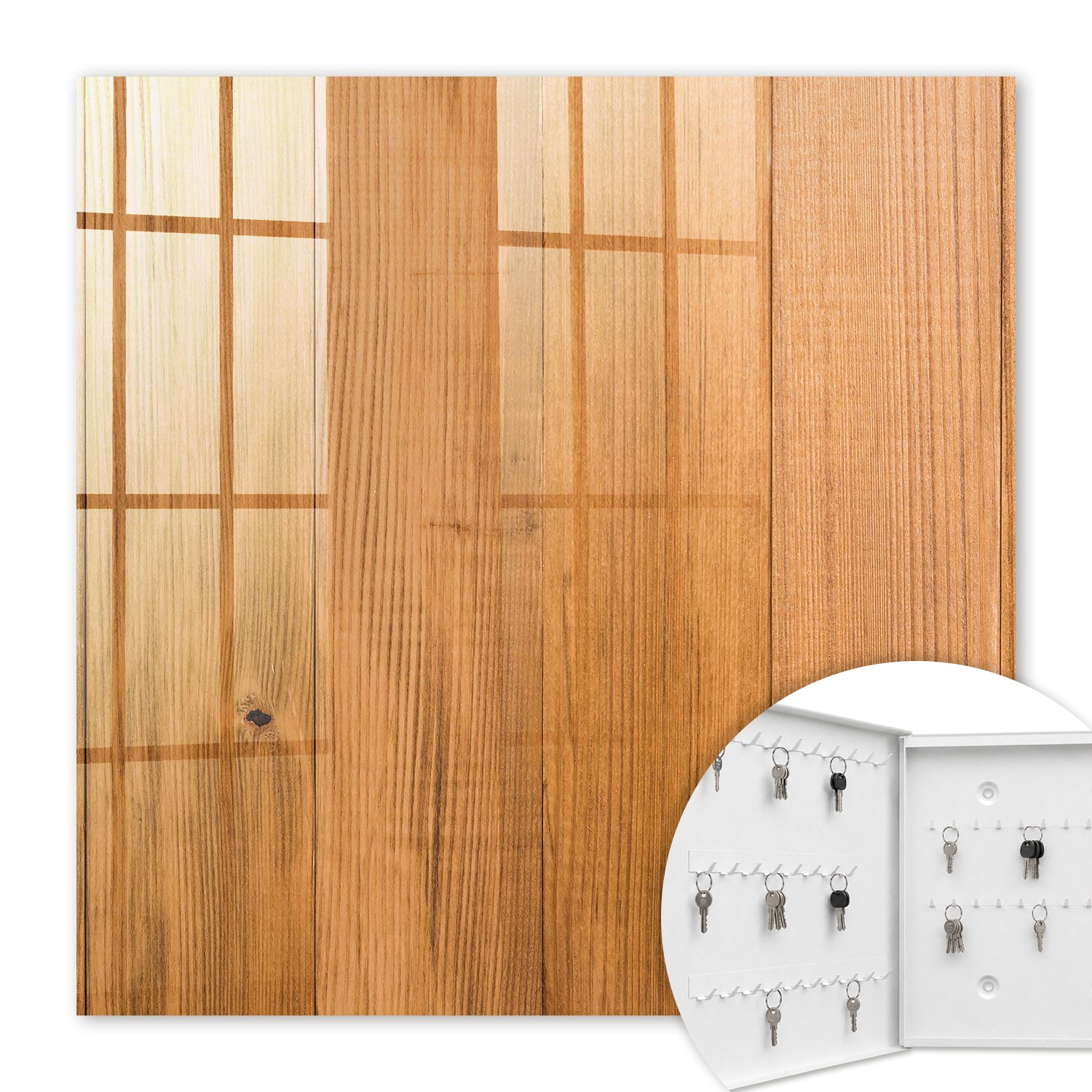 Armoire À Clés - (30 Cm X 30 Cm) - Boîte À Clés Murale - Coffret De Rangement Pour Clés - Couleur Blanche - Ouverture Vers La Gauche - Pour Maison Et Bureau - Texture Bois