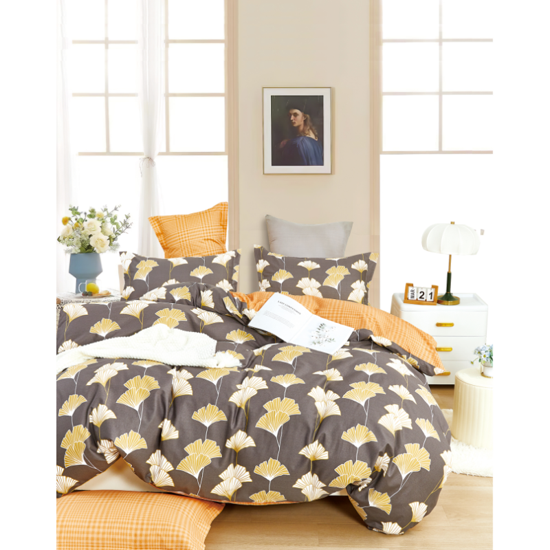 Parure De Couette "imprimé Double Face" Percale De Coton Peigné 80 Fils/cm² Pour Lit 140 À 160 - Parure Th-05 -