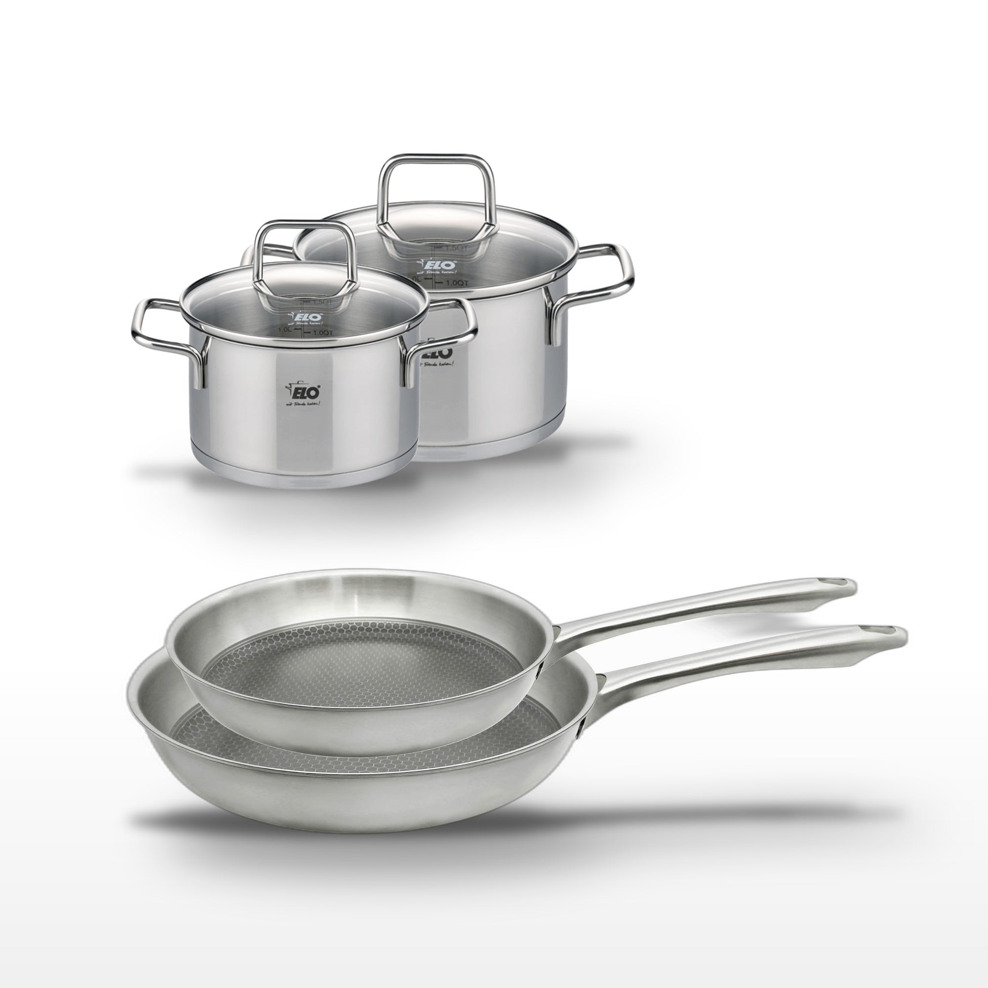 Lot De 2 Poêles 24/28 Cm Et 2 Faitouts 14/16 Cm Elo Relief Passion