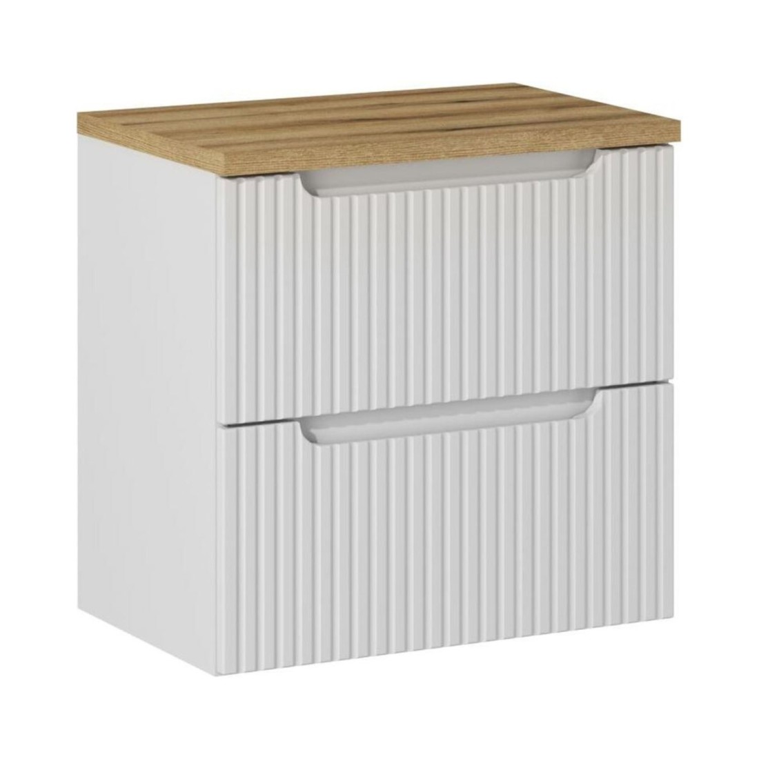Ensemble De Salle De Bain Suspendu Vano Blanc 60cm: Meuble Sous Vasque À Tiroirs + Plan Pour Vasque Aspect Chêne Clair