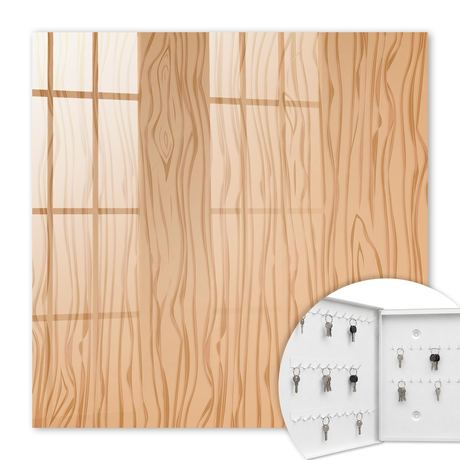 Armoire À Clés - (30 Cm X 30 Cm) - Boîte À Clés Murale - Coffret De Rangement Pour Clés - Couleur Blanche - Ouverture Vers La Gauche - Pour Maison Et Bureau - Texture Bois