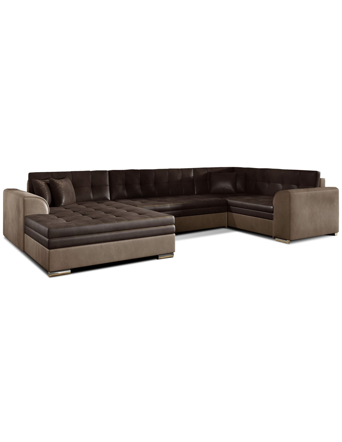 Canapé Panoramique Convertible Caldero 5 Places Marron - Angle Gauche - 4 Coussins
