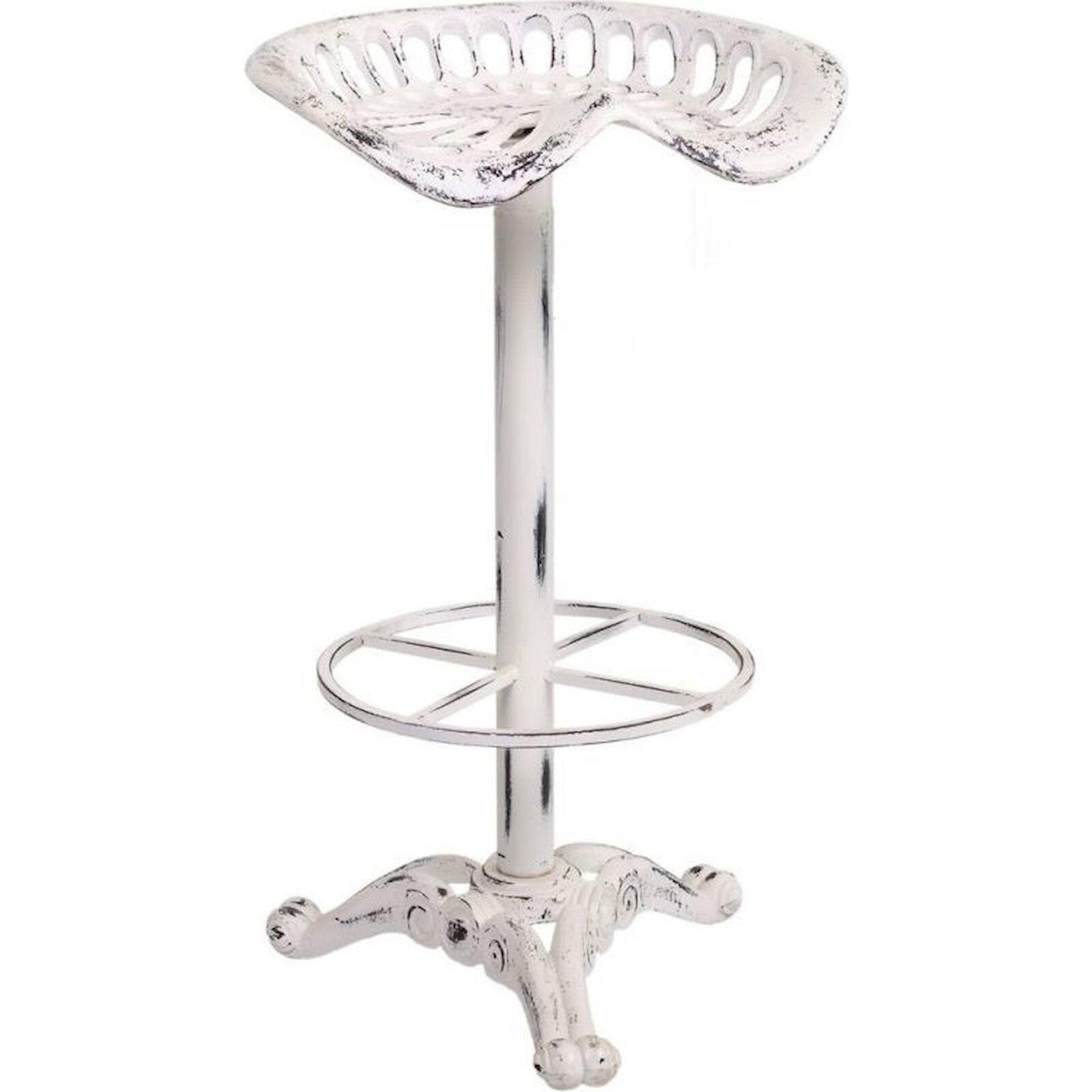 Tabouret En Fer Blanc Vieilli Style Industriel Atelier - Blanc Vieilli Effet Patiné