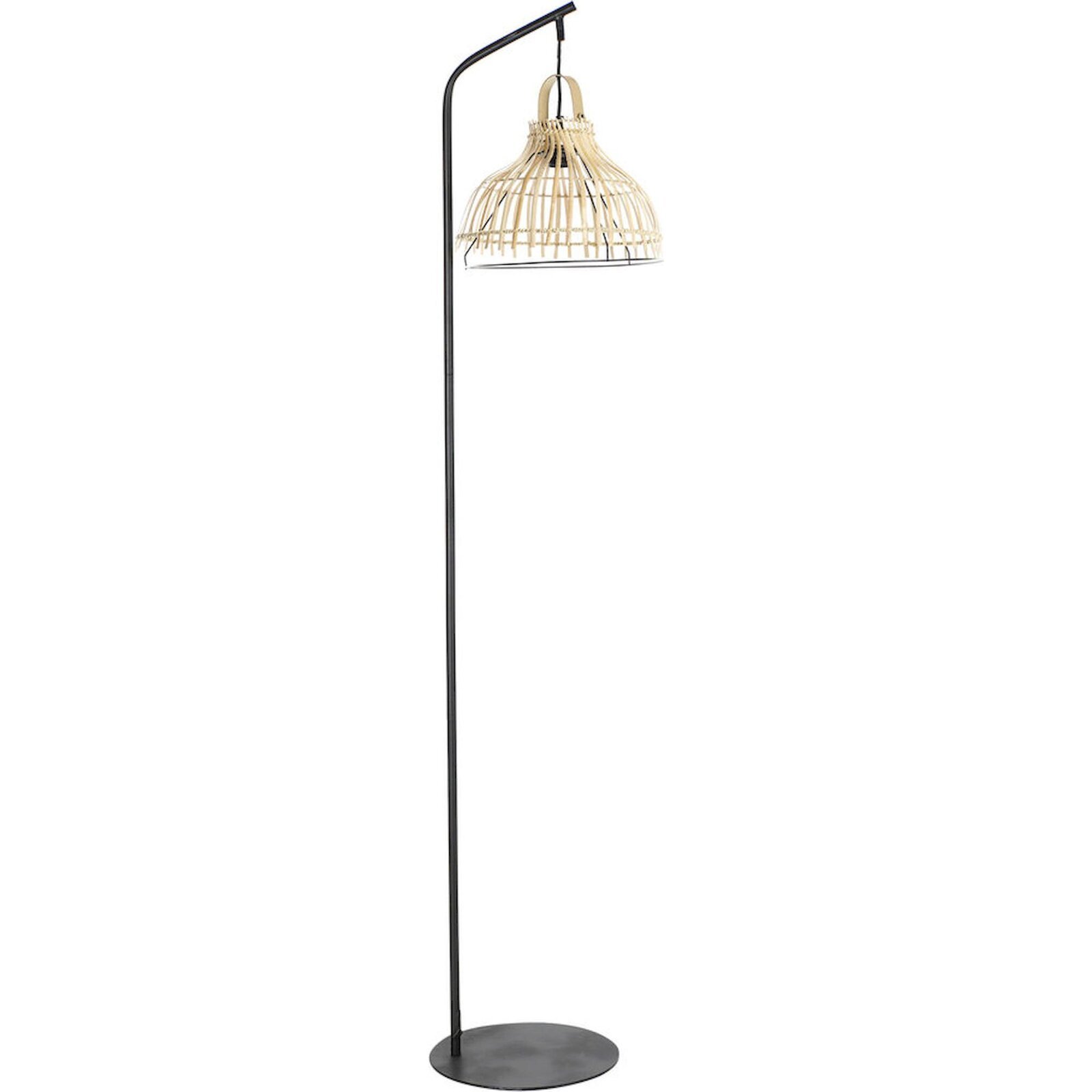 Lampadaire Élégant En Rotin Noir Et Métal - Noir Et Brun Naturel