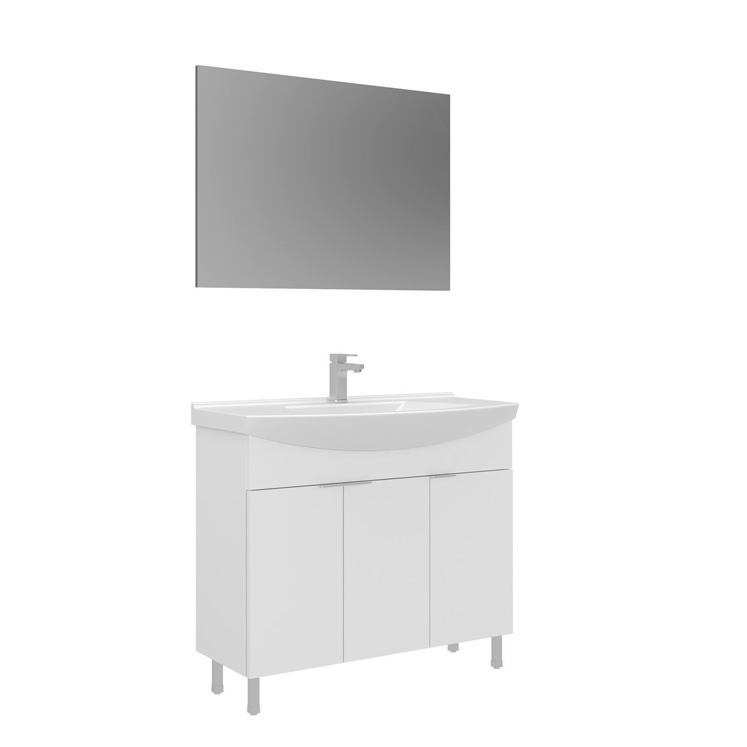 Meuble Avec Simple Vasque Et Miroir "purus 100" - 100 X 50 X 83 Cm - White