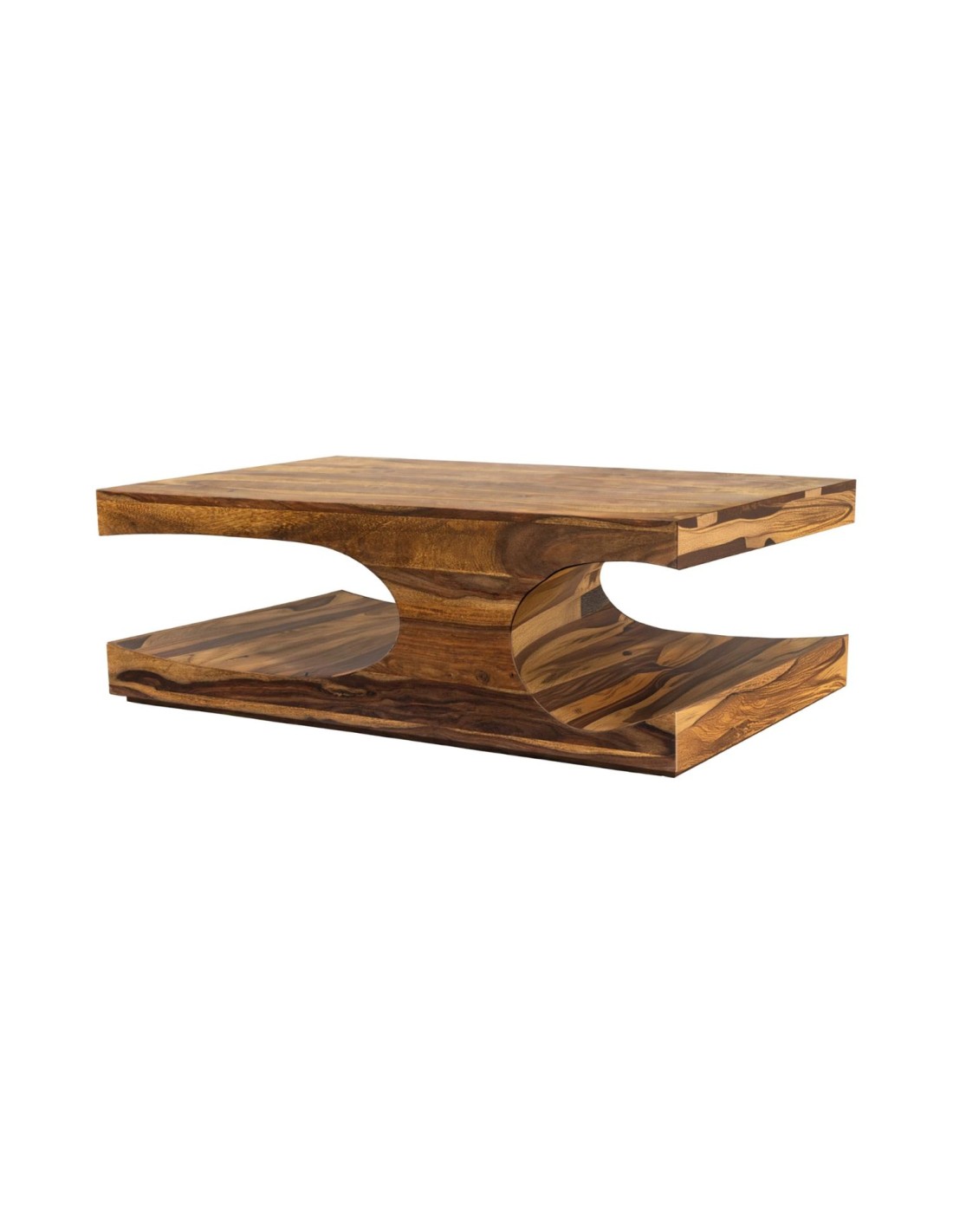 Table Basse Noma 105 Cm En Bois De Sheesham Massif Verni Avec Niches Arrondies