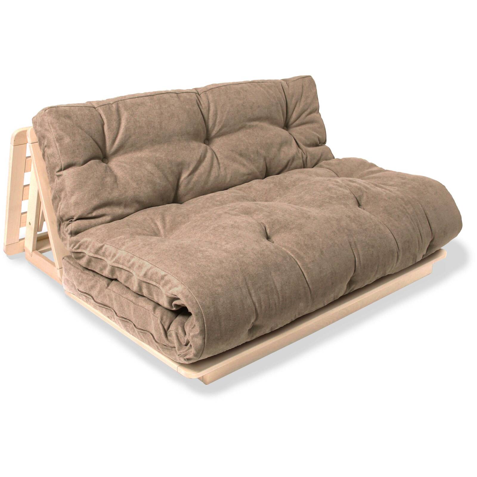 Canapé Lit Convertible Futon Layti - 140 X 200 Cm - Bois Clair Et Beige