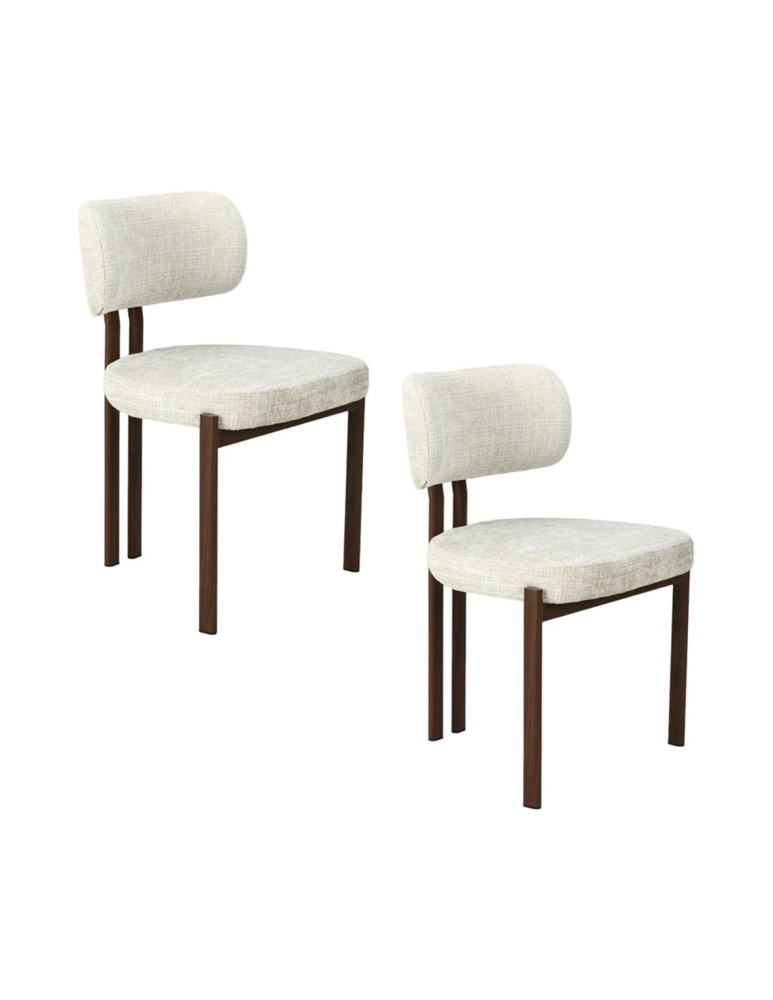 Lot De 2 Chaises Loreto En Tissu Chenille Beige Crème Et Pieds Métal Marron - Dossier Arrondi