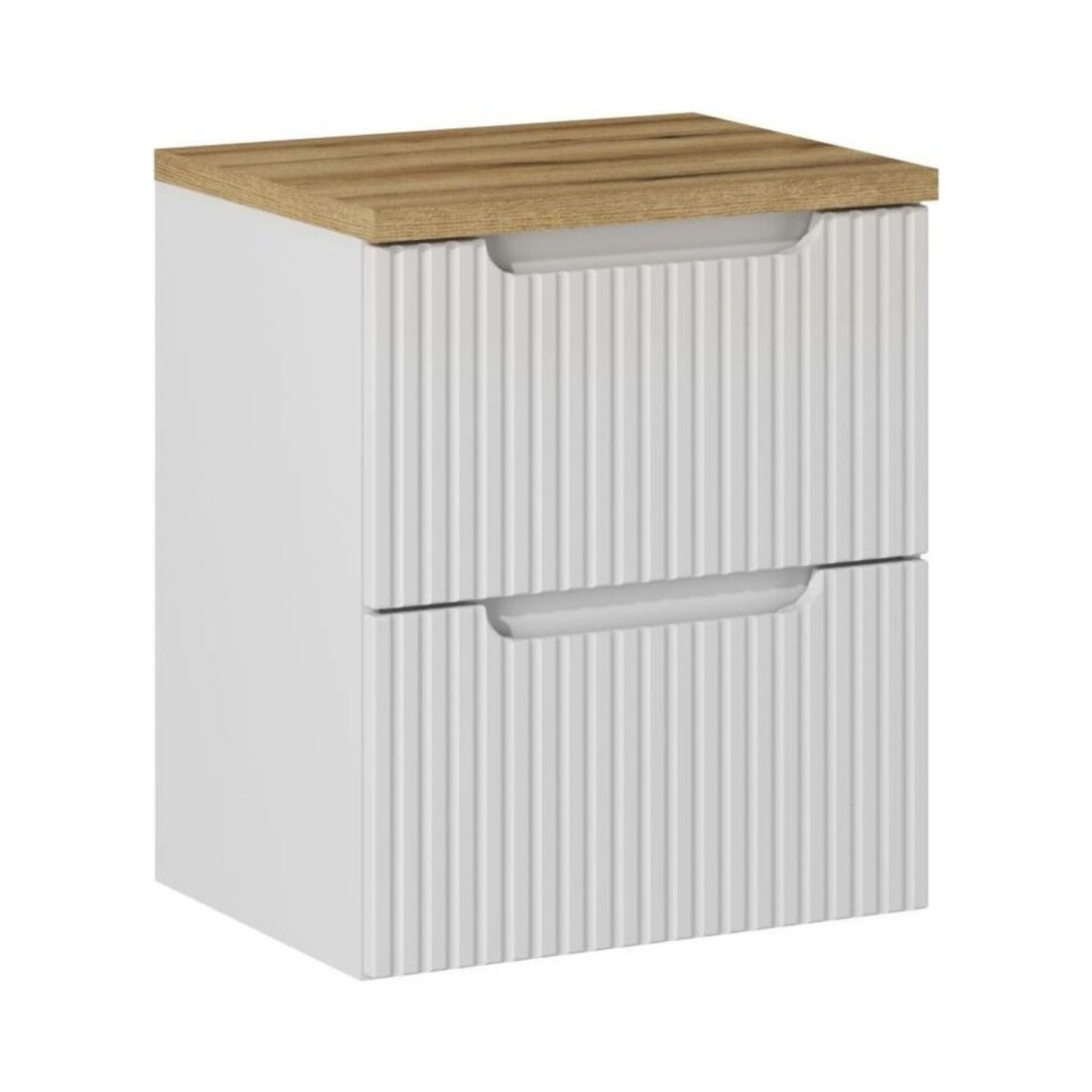 Ensemble De Salle De Bain Vano Blanc 50cm: Meuble Sous Vasque À Tiroirs Rainuré + Plan Pour Vasque Aspect Chêne Clair
