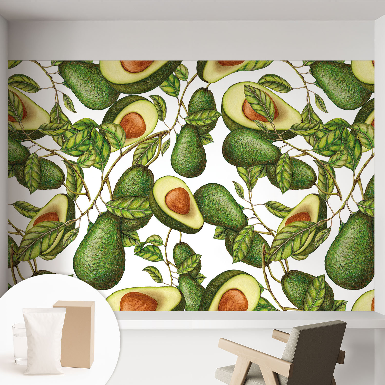 Papier Peint Intissé À Motifs Décoratifs Pour Salon Chambre Et Bureau Décoration Murale Élégante Avec Colle Motif D'Avocat 152x104 Cm
