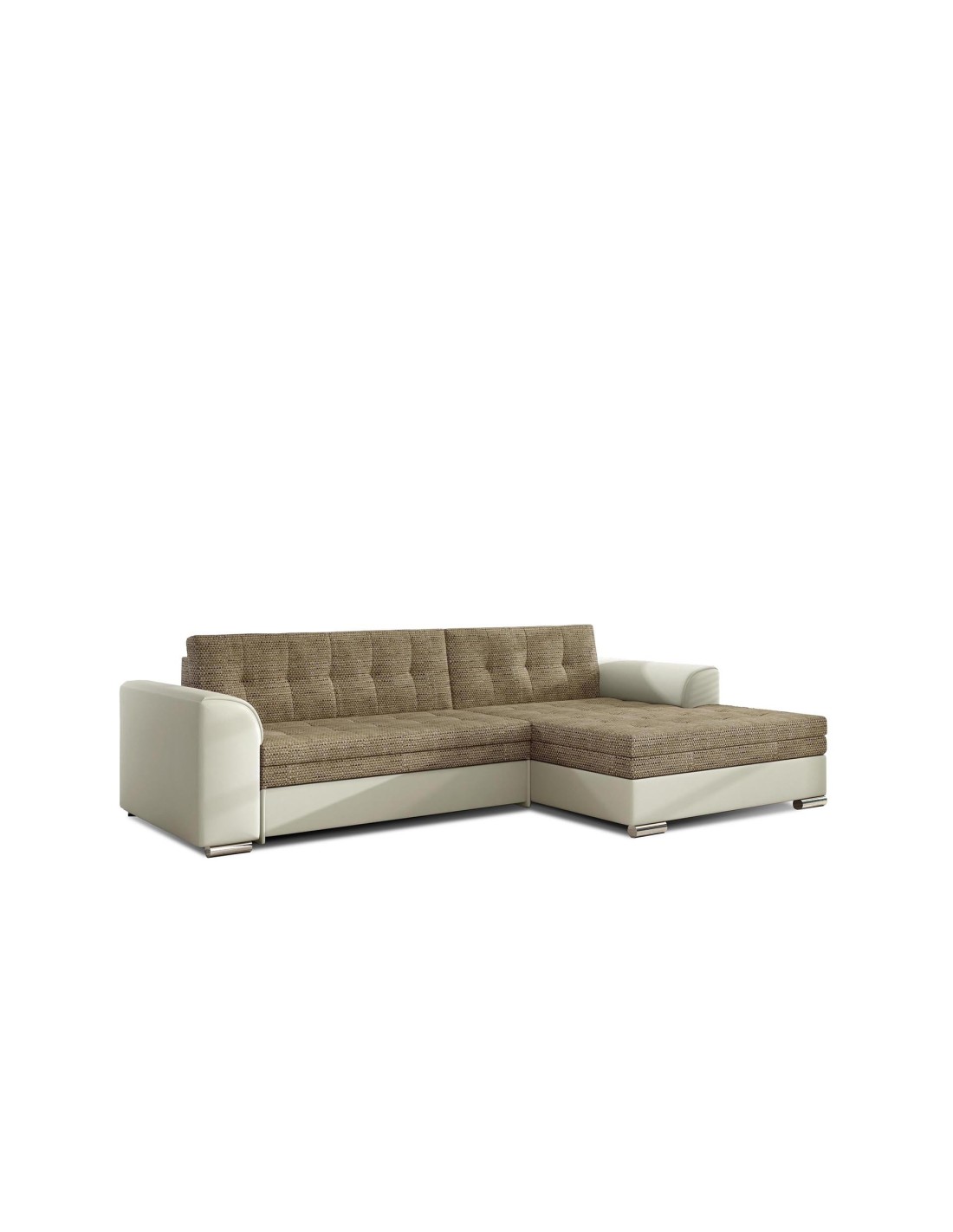 Canapé D'Angle Convertible Conforto 4 Places Beige Et Crème - Angle Droit
