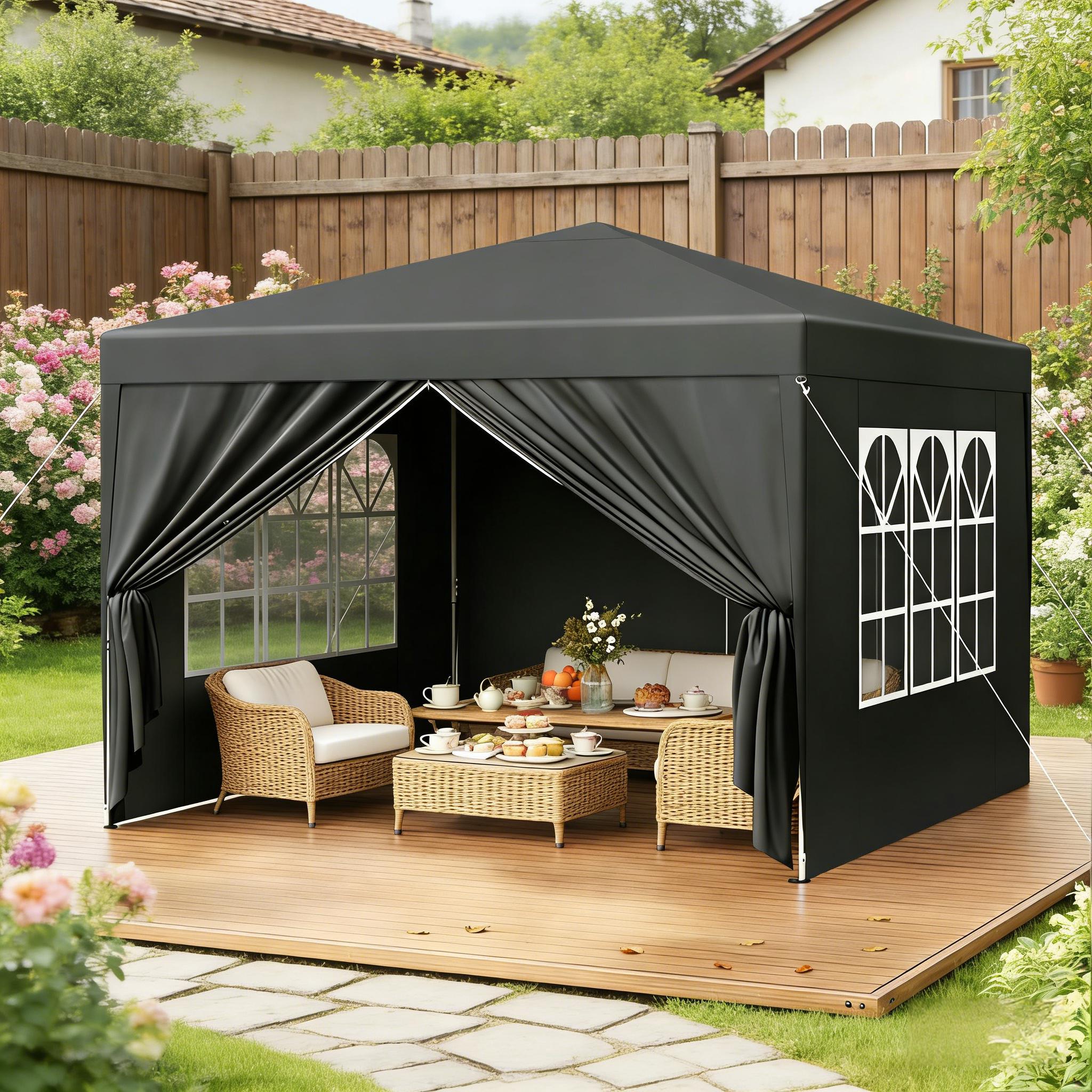 Tonnelle Pliante 3 X 3 M Avec Parois, Hauteur Réglable, Tissu Oxford Anthracite