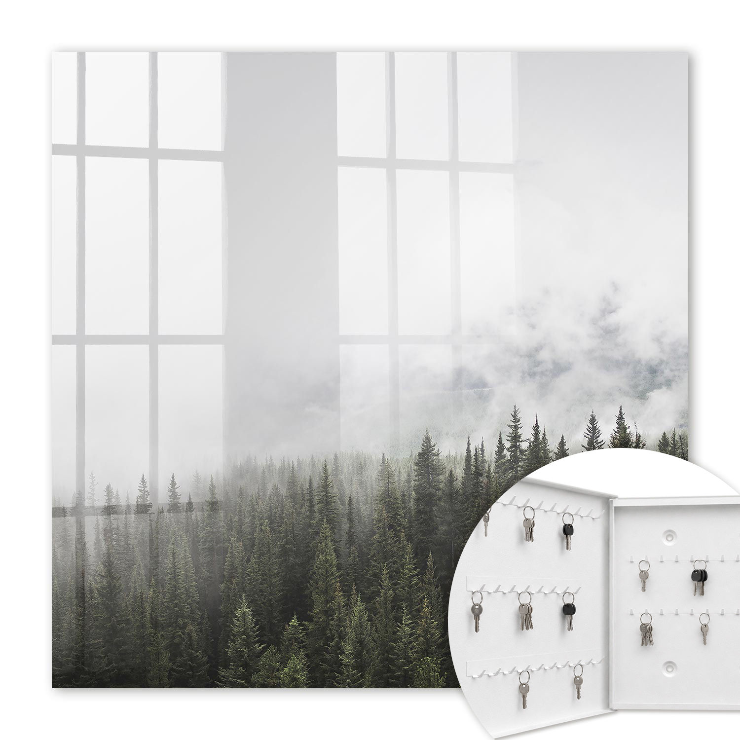 Armoire À Clés - (30 Cm X 30 Cm) - Boîte À Clés Murale - Coffret De Rangement Pour Clés - Couleur Blanche - Ouverture Vers La Gauche - Pour Maison Et Bureau - Pins Brumeux