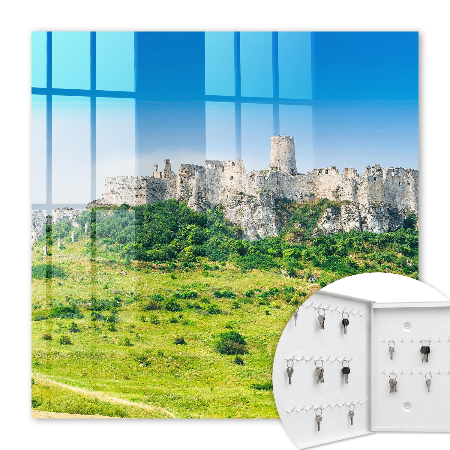 Armoire À Clés - (30 Cm X 30 Cm) - Boîte À Clés Murale - Coffret De Rangement Pour Clés - Couleur Blanche - Ouverture Vers La Gauche - Pour Maison Et Bureau - Château De Pierre