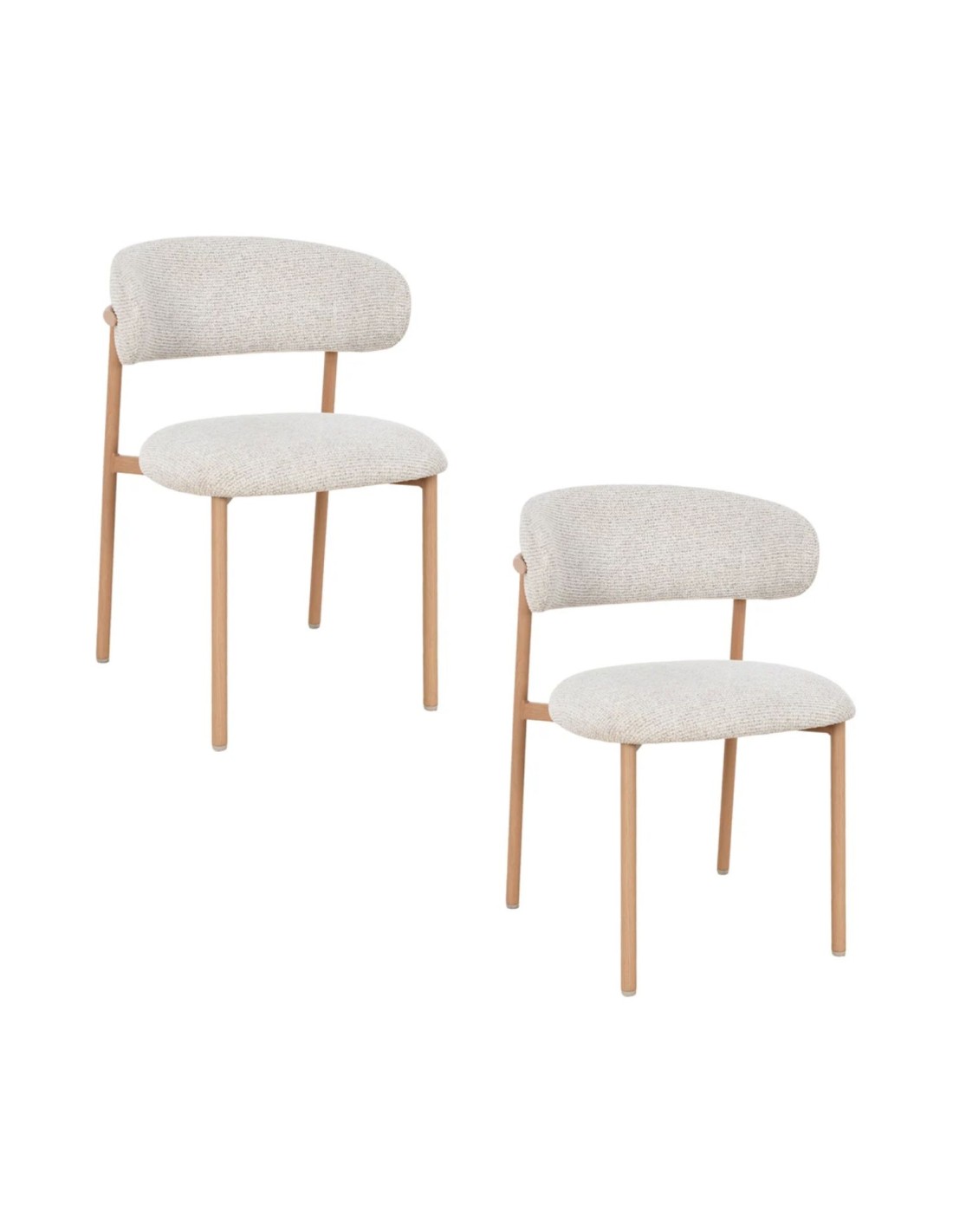 Lot De 2 Chaises Elea En Tissu Texturé Beige Et Pieds Métal Effet Bois Clair - Style Contemporain