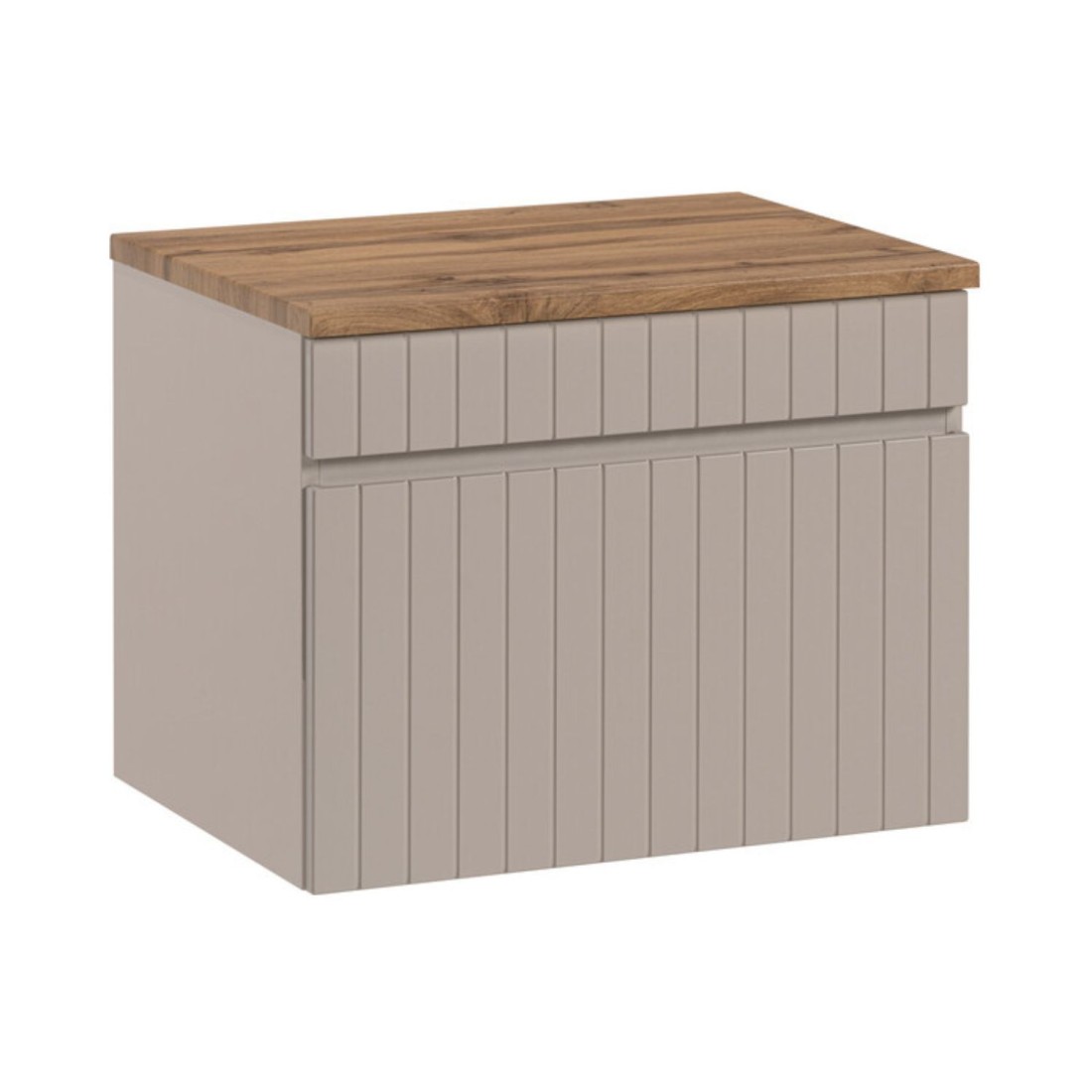 Ensemble De Salle De Bain Icon: Meuble Sous Vasque 60cm Cachemire + Plan Pour Vasque Aspect Bois