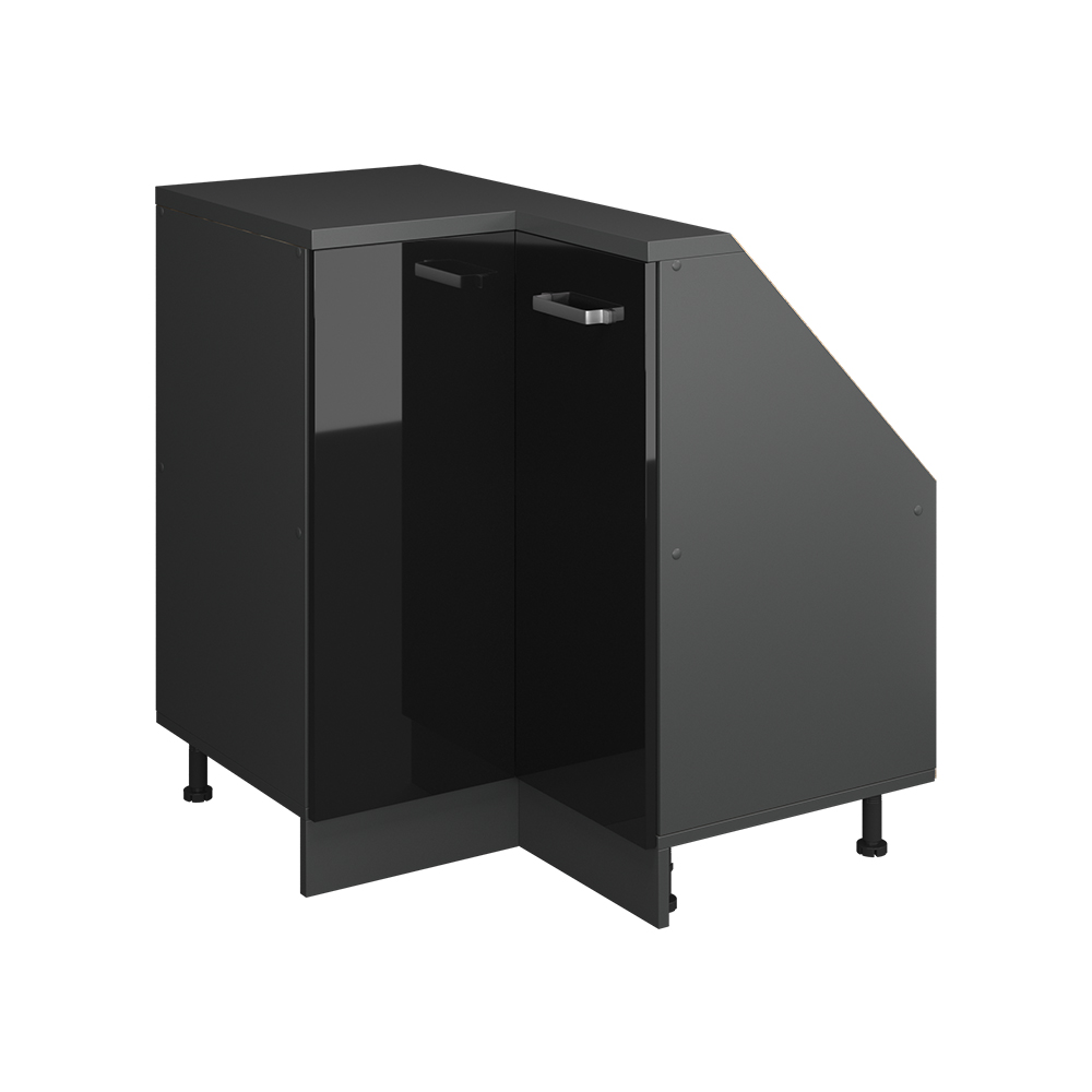 Meuble De Rangement Sous Pente Armoire D'Angle Rion, Noir Brillant/anthracite, 75.6x81.6cm Avec 1 Porte, Vicco