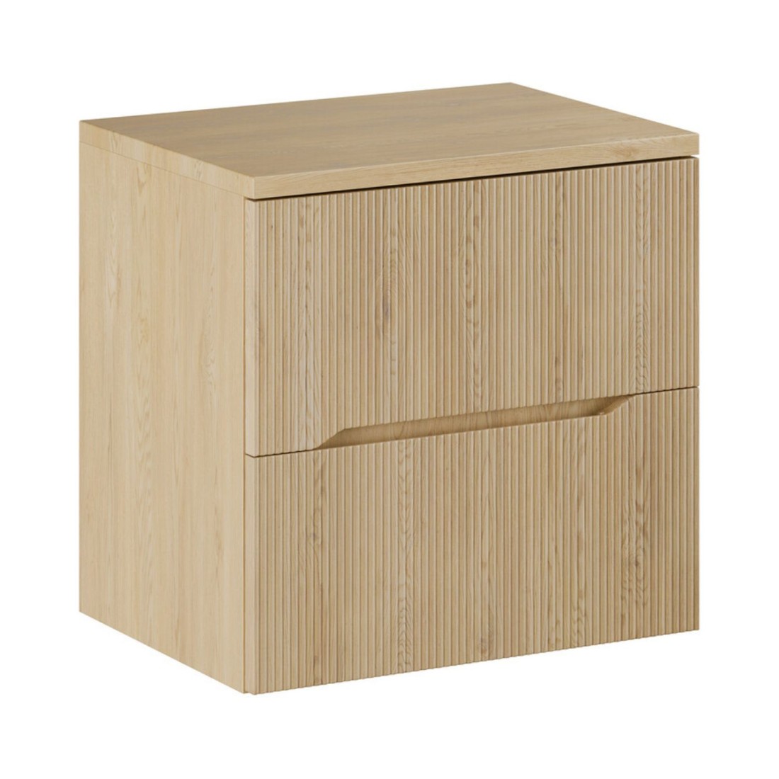 Ensemble De Salle De Bain Natura 60cm: Meuble Sous Vasque + Plan Pour Vasque Aspect Bois Clair Rainuré Verticalement