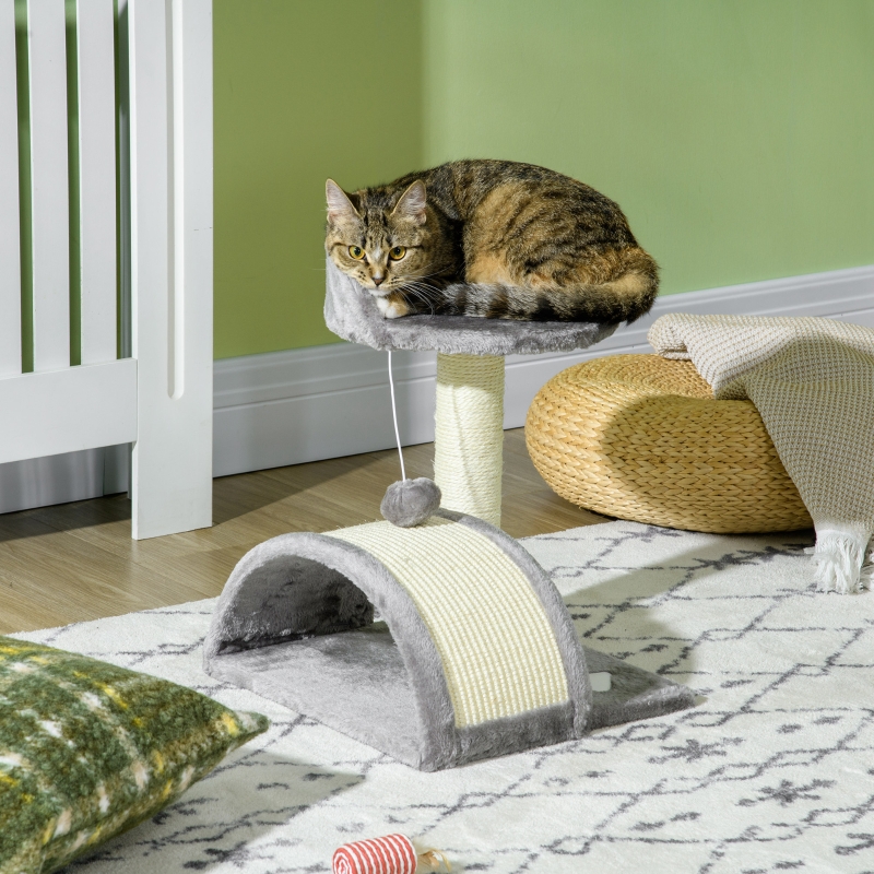 Arbre À Chat 46 Cm Avec Niche, Balle, Corde En Sisal Et Plateforme, Gris