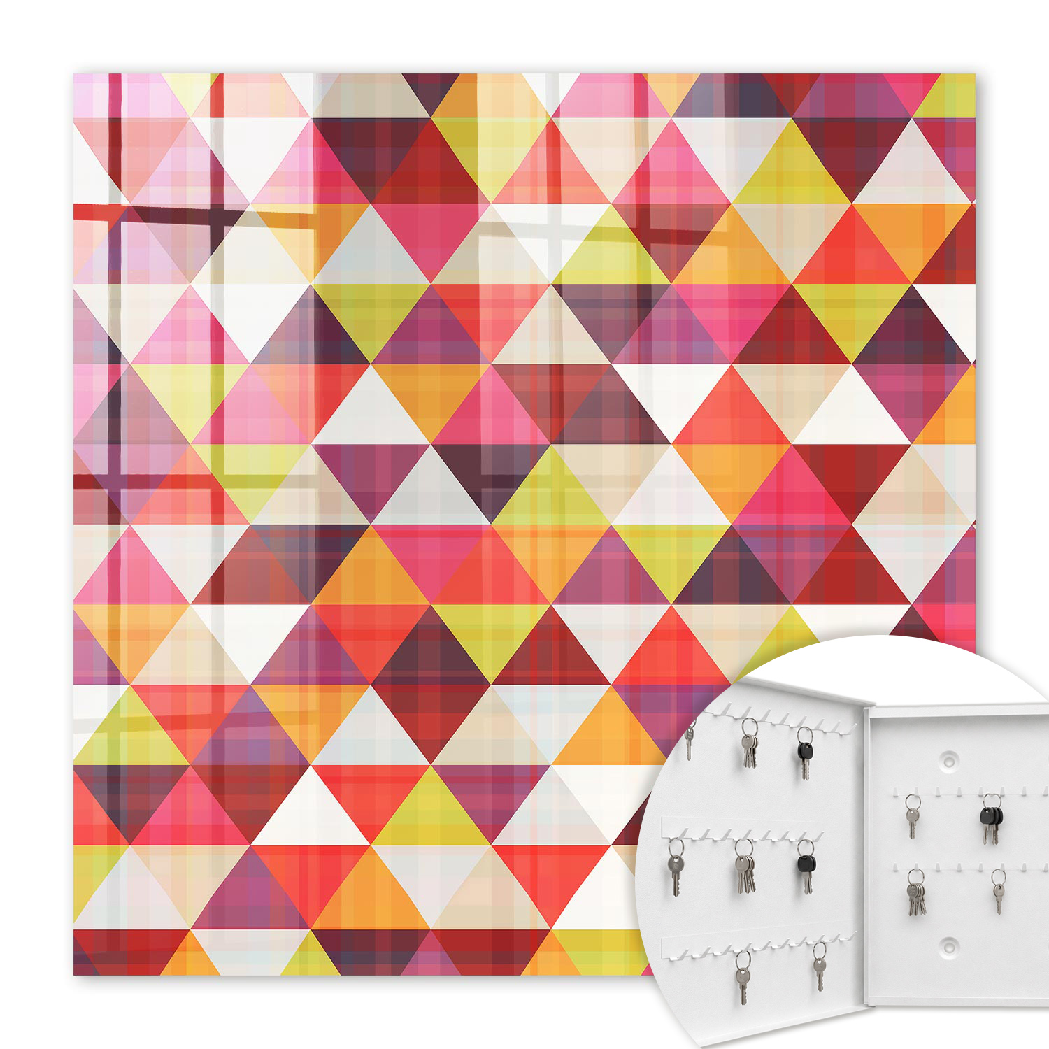 Armoire À Clés - (30 Cm X 30 Cm) - Boîte À Clés Murale - Coffret De Rangement Pour Clés - Couleur Blanche - Ouverture Vers La Gauche - Pour Maison Et Bureau - Motifs Colorés