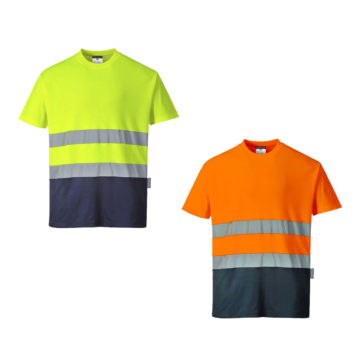 Tee Shirt Haute Visibilité Portwest Coton Bicolore Orange / Marine Xl
