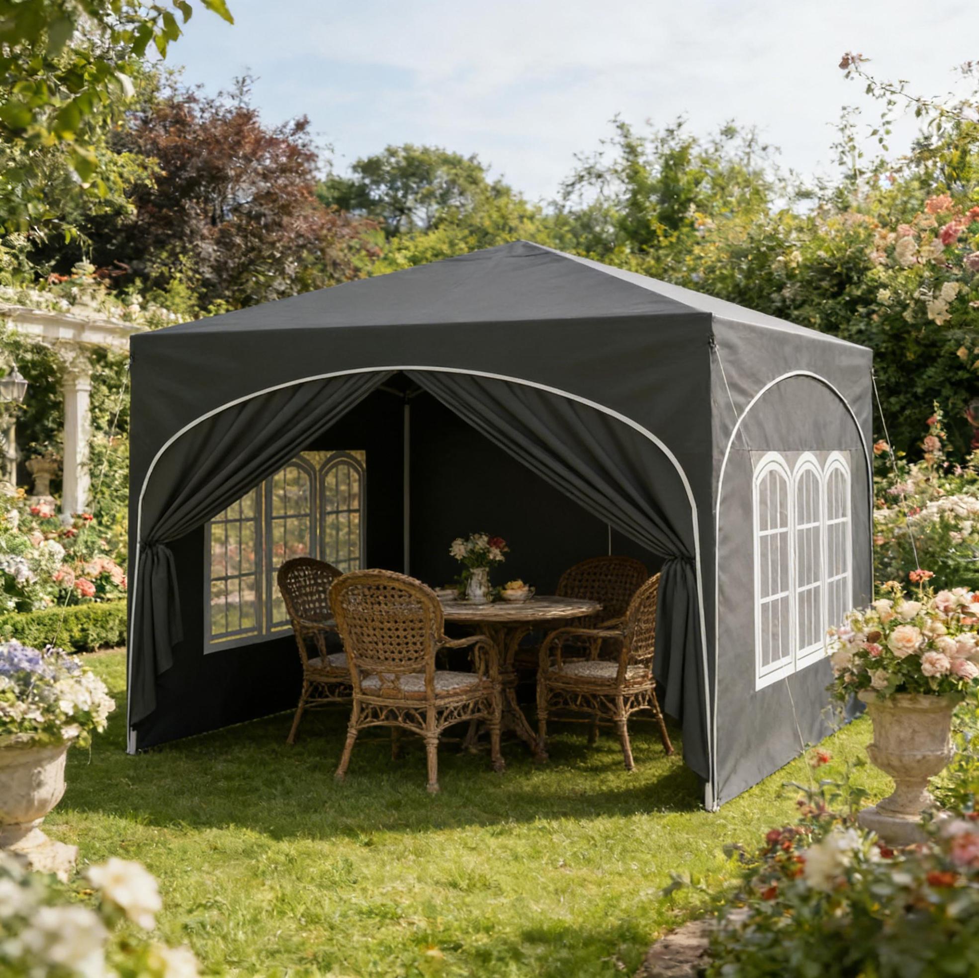 Barnum De Jardin 3x3 M Gris En Tissu Oxford 210d, Structure En Fer, Avec Sac