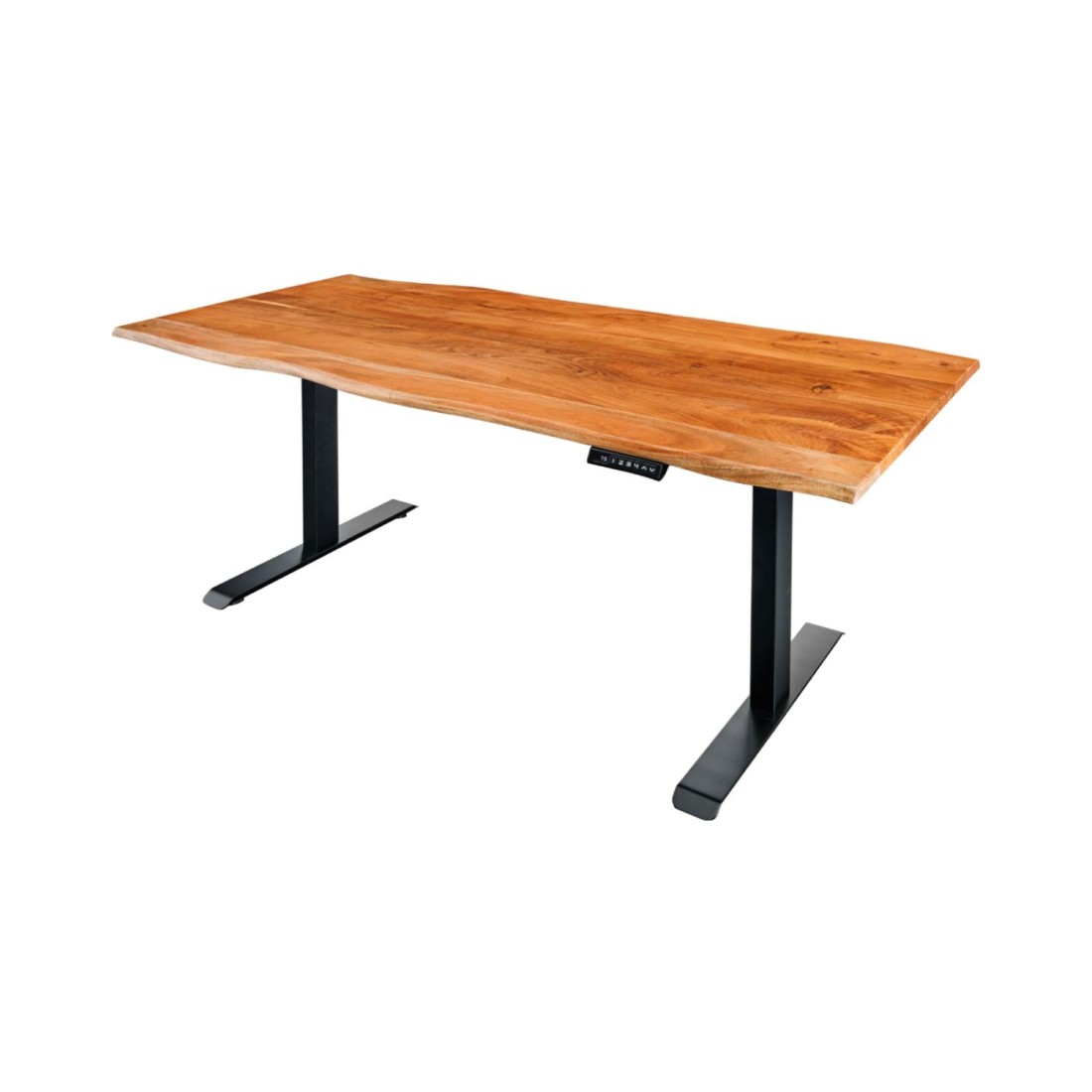 Bureau Haut De Gamme Électrique Arkaya 160 Cm En Acacia Massif À Bord Naturel Biseauté - Hauteur Réglable
