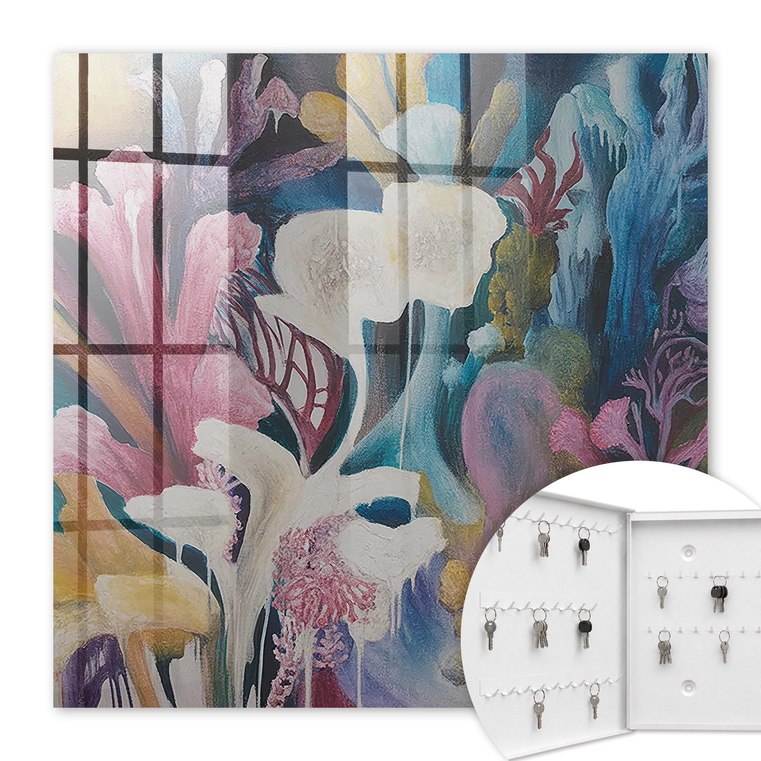 Armoire À Clés - (30 Cm X 30 Cm) - Boîte À Clés Murale - Coffret De Rangement Pour Clés - Couleur Blanche - Ouverture Vers La Gauche - Pour Maison Et Bureau - Nature Abstraite